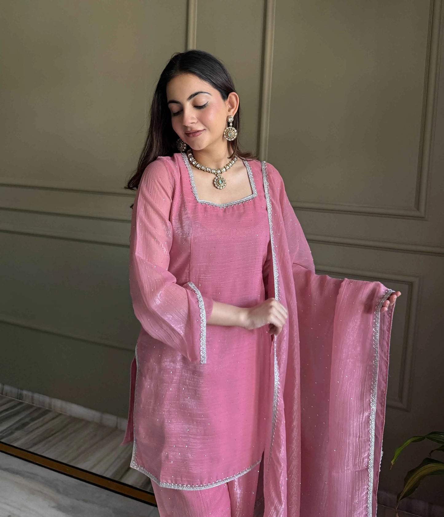 Muted Pink Designer Silk Salwar Suit