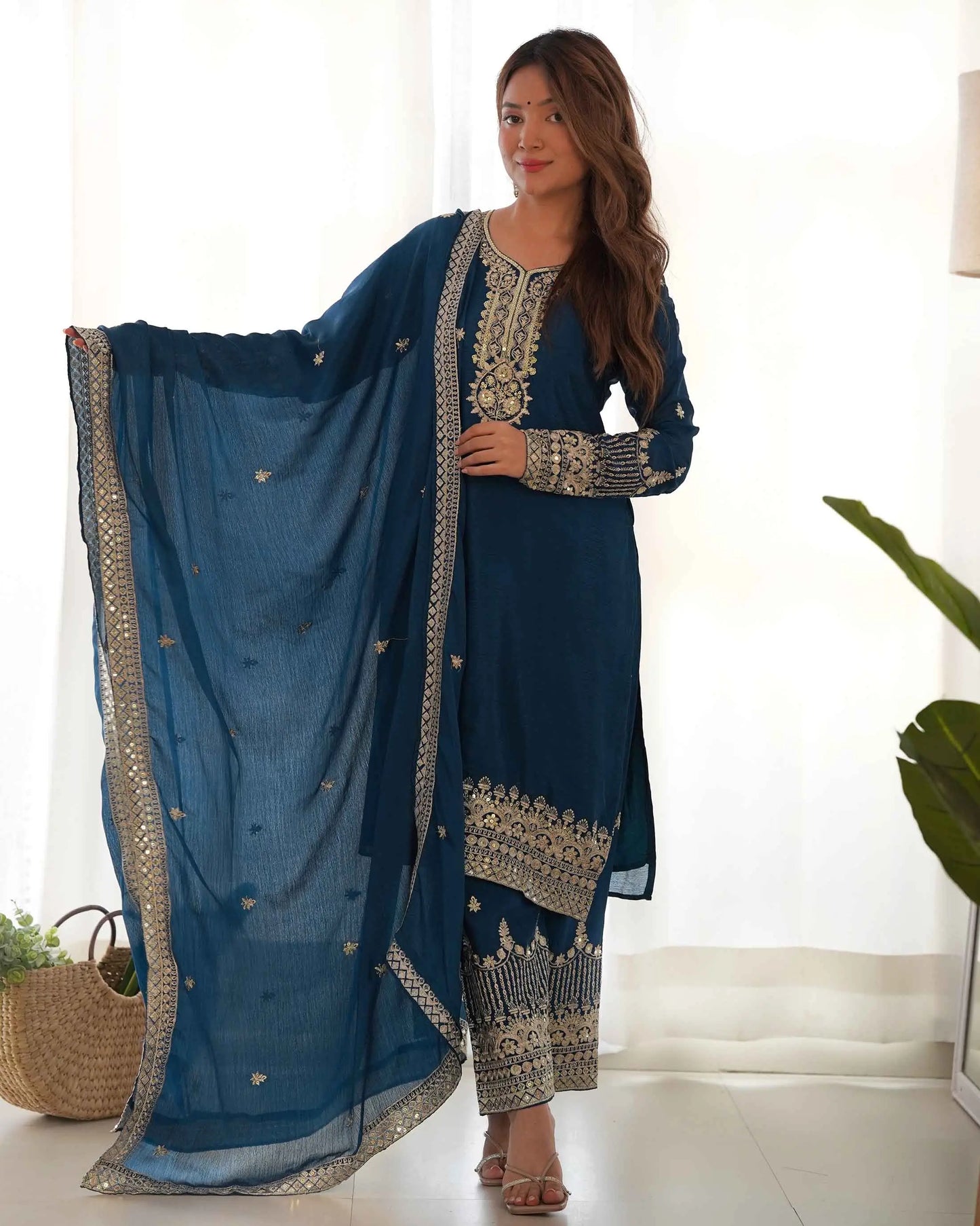Teal Blue Embroidery Work Salwar Suit