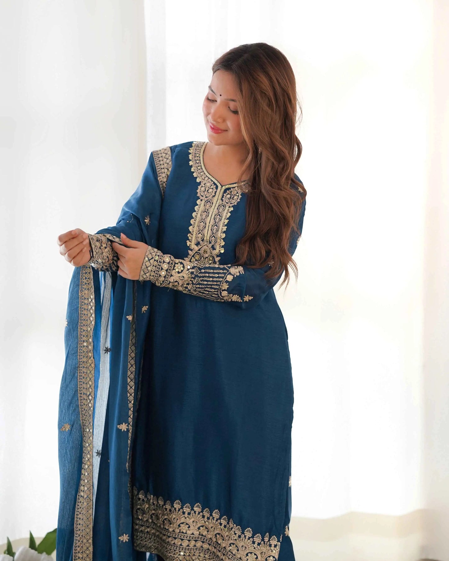 Teal Blue Embroidery Work Salwar Suit
