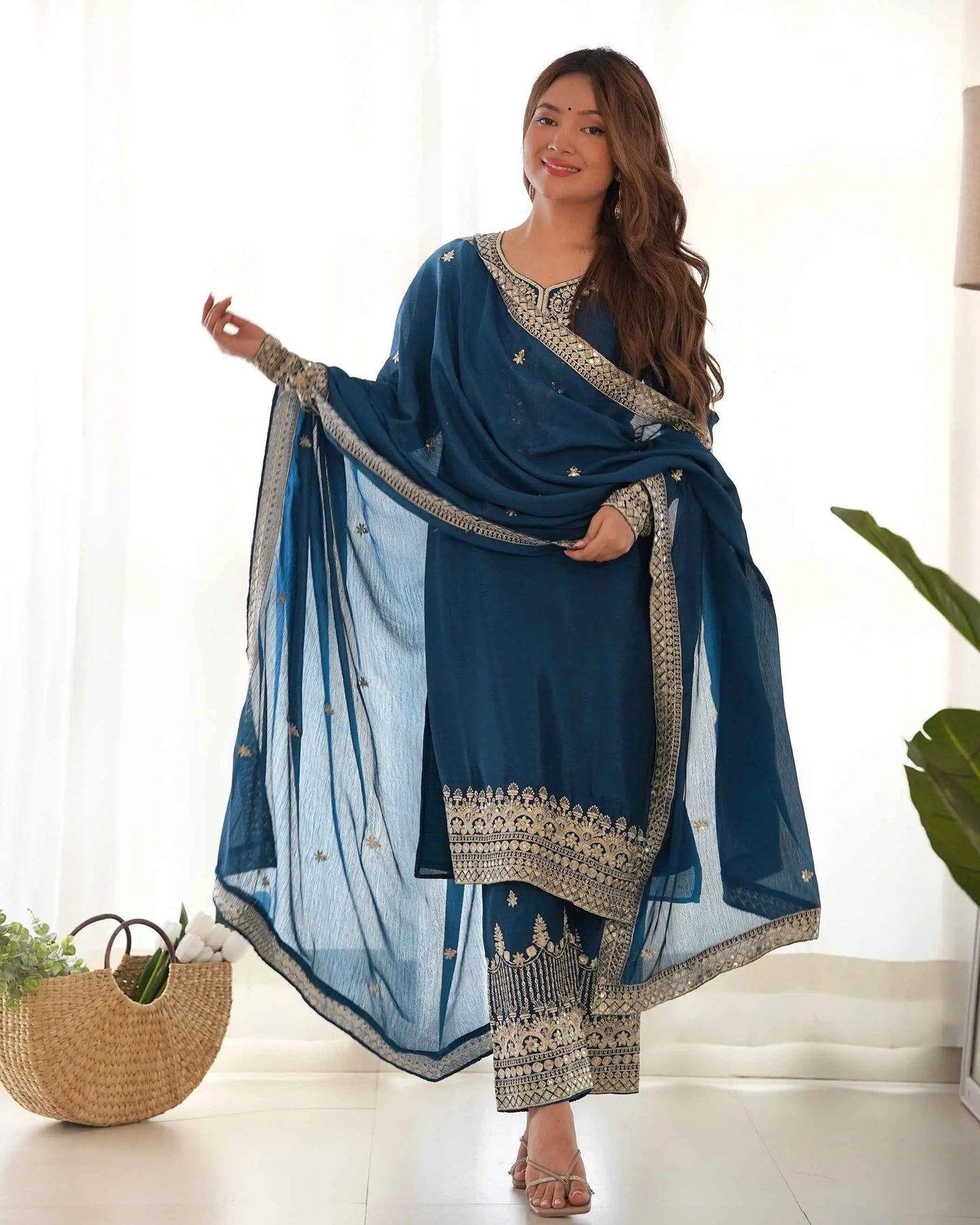 Teal Blue Embroidery Work Salwar Suit