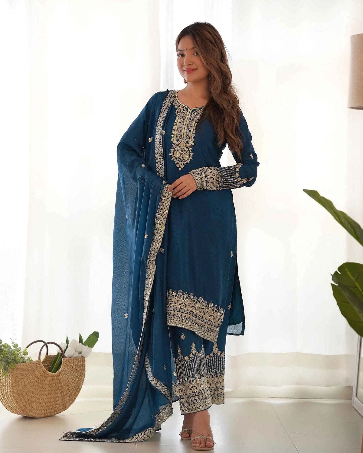 Teal Blue Embroidery Work Salwar Suit