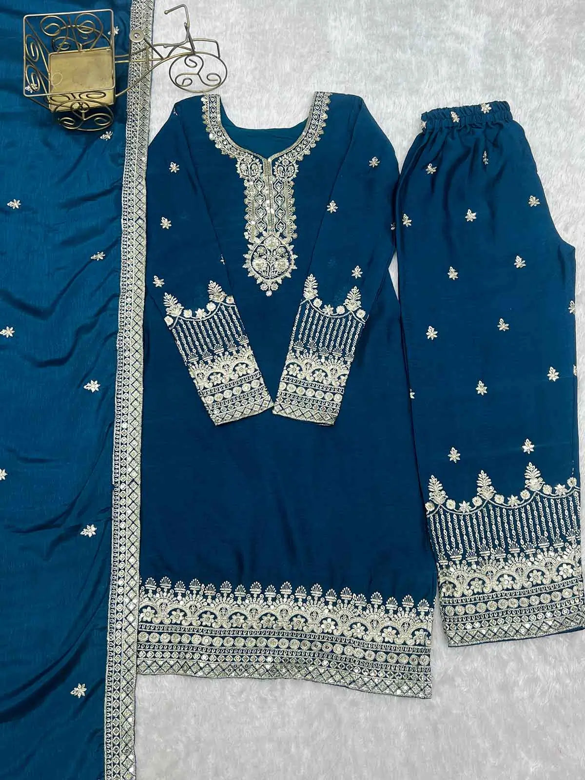 Teal Blue Embroidery Work Salwar Suit