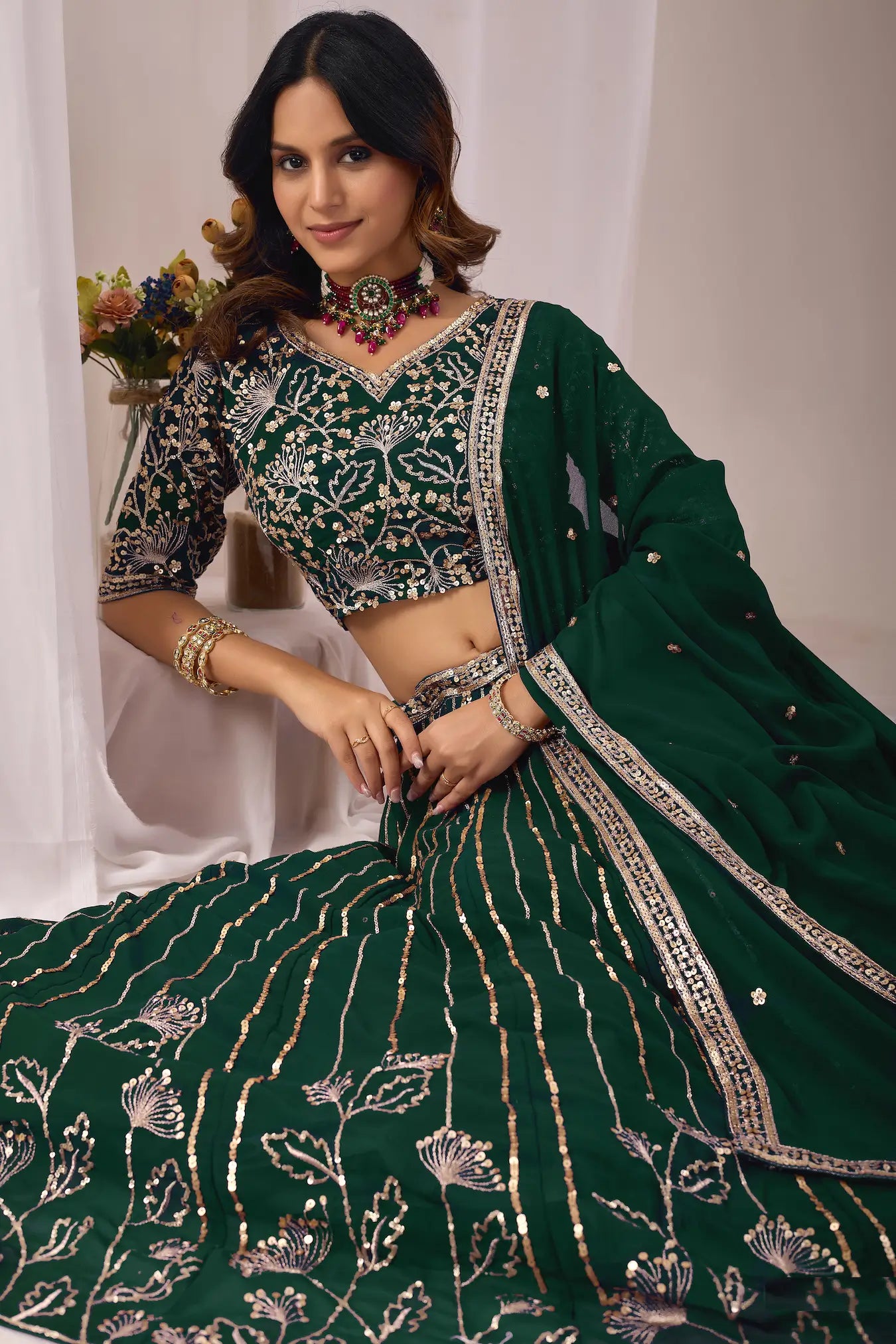 Timber Green Embroidery Lehenga Choli