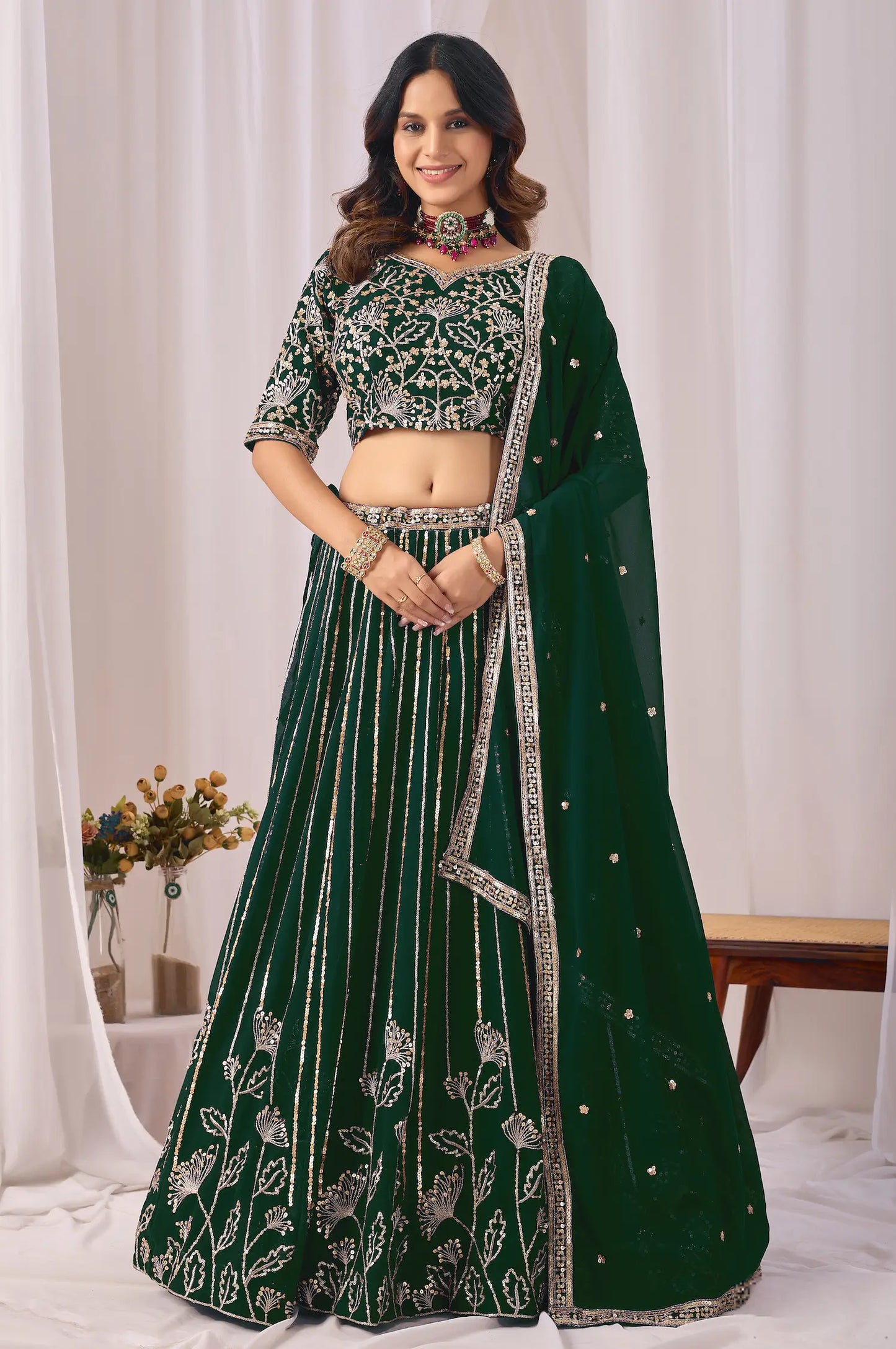 Timber Green Embroidery Lehenga Choli