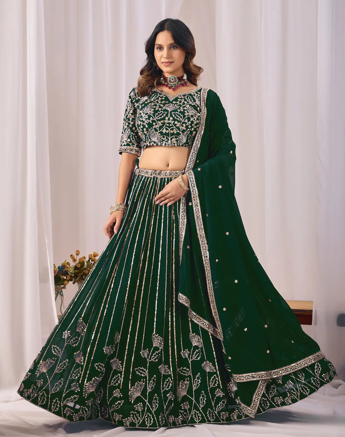 Timber Green Embroidery Lehenga Choli