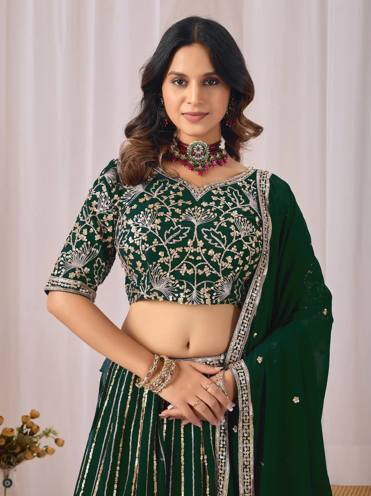 Timber Green Embroidery Lehenga Choli