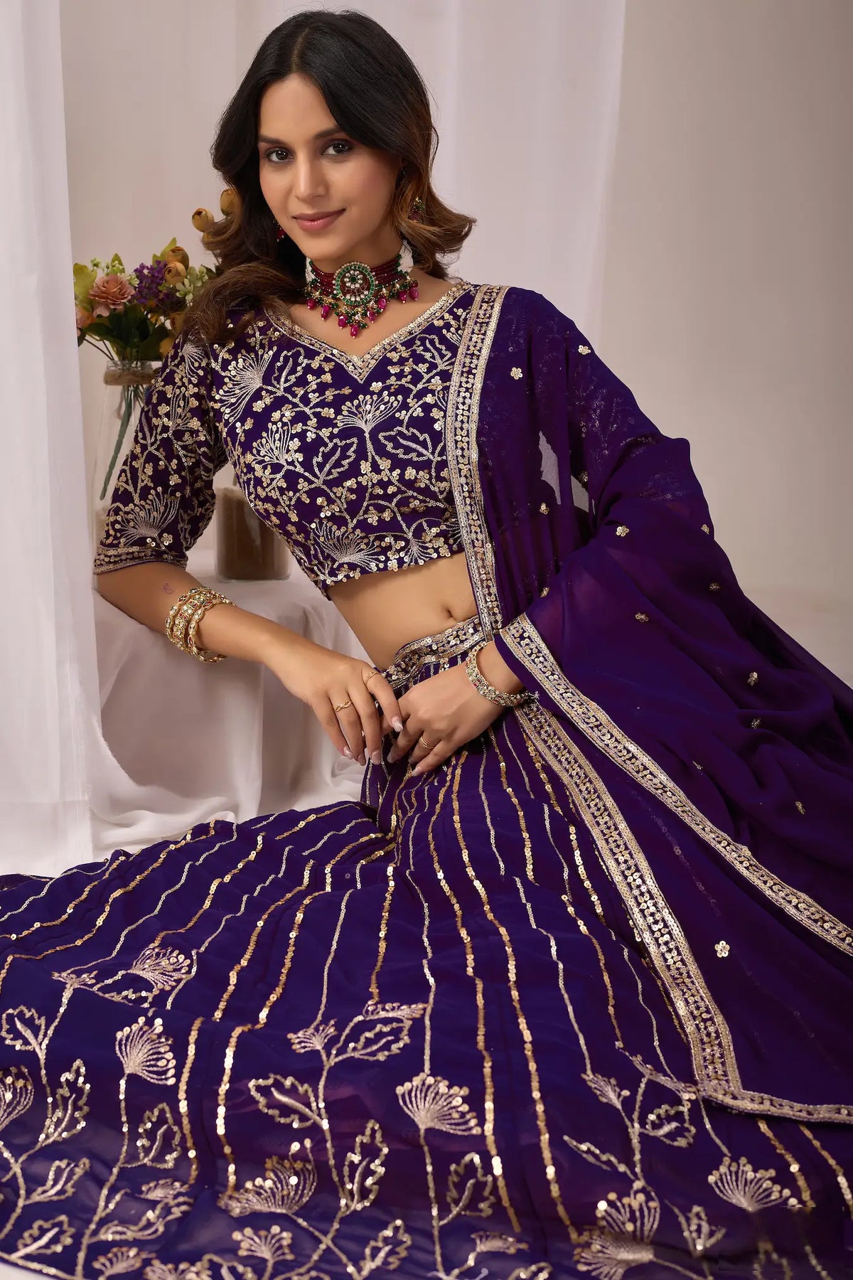 Deep Purple Embroidery Lehenga Choli