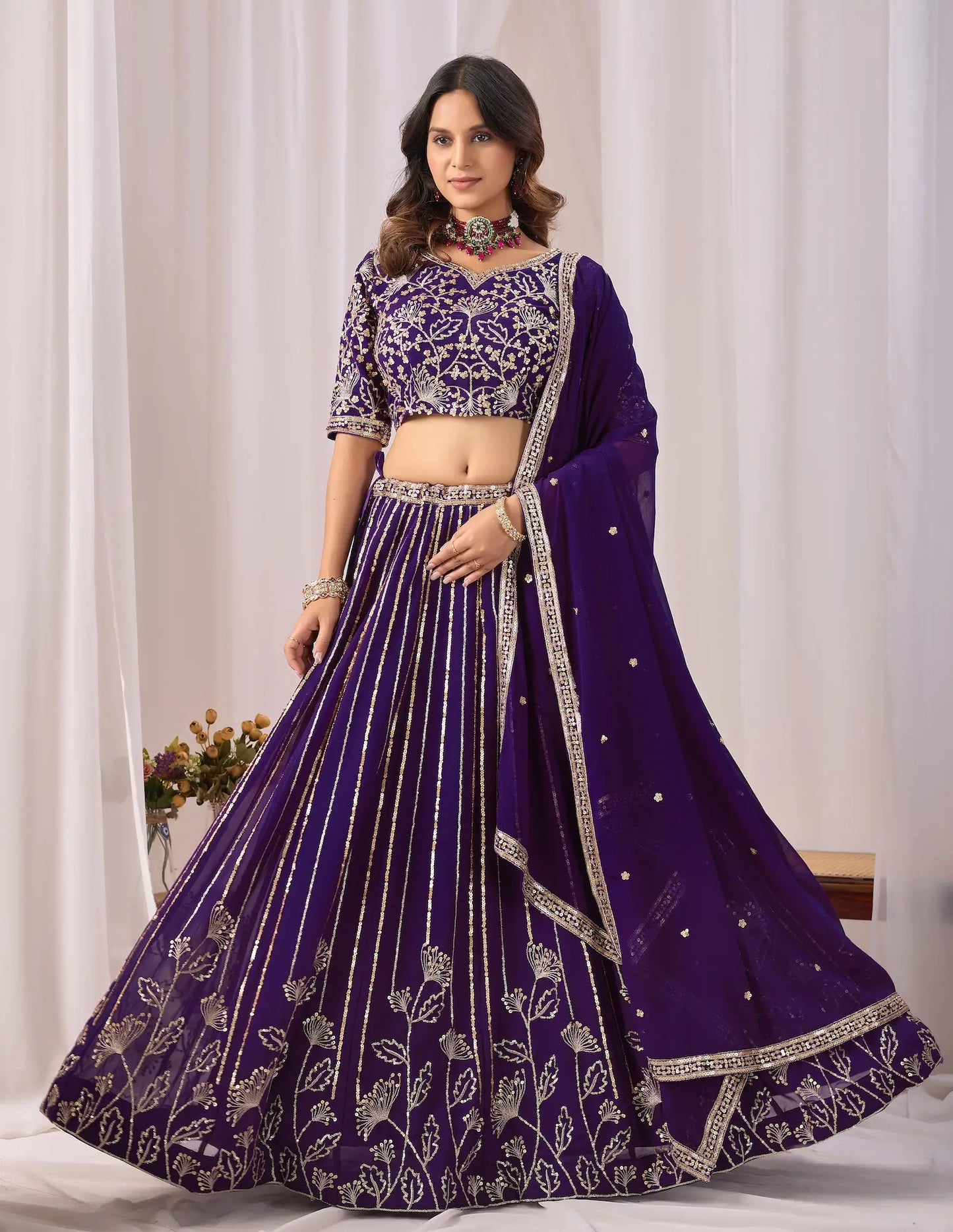 Deep Purple Embroidery Lehenga Choli