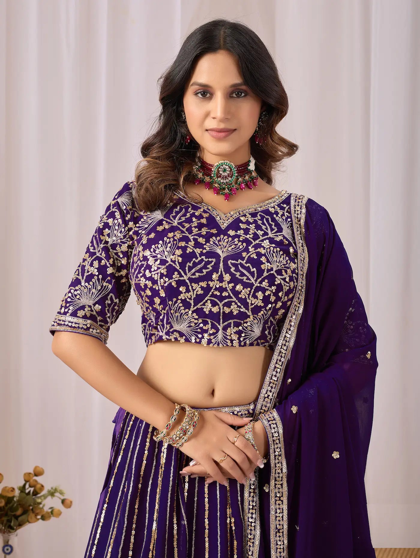 Deep Purple Embroidery Lehenga Choli