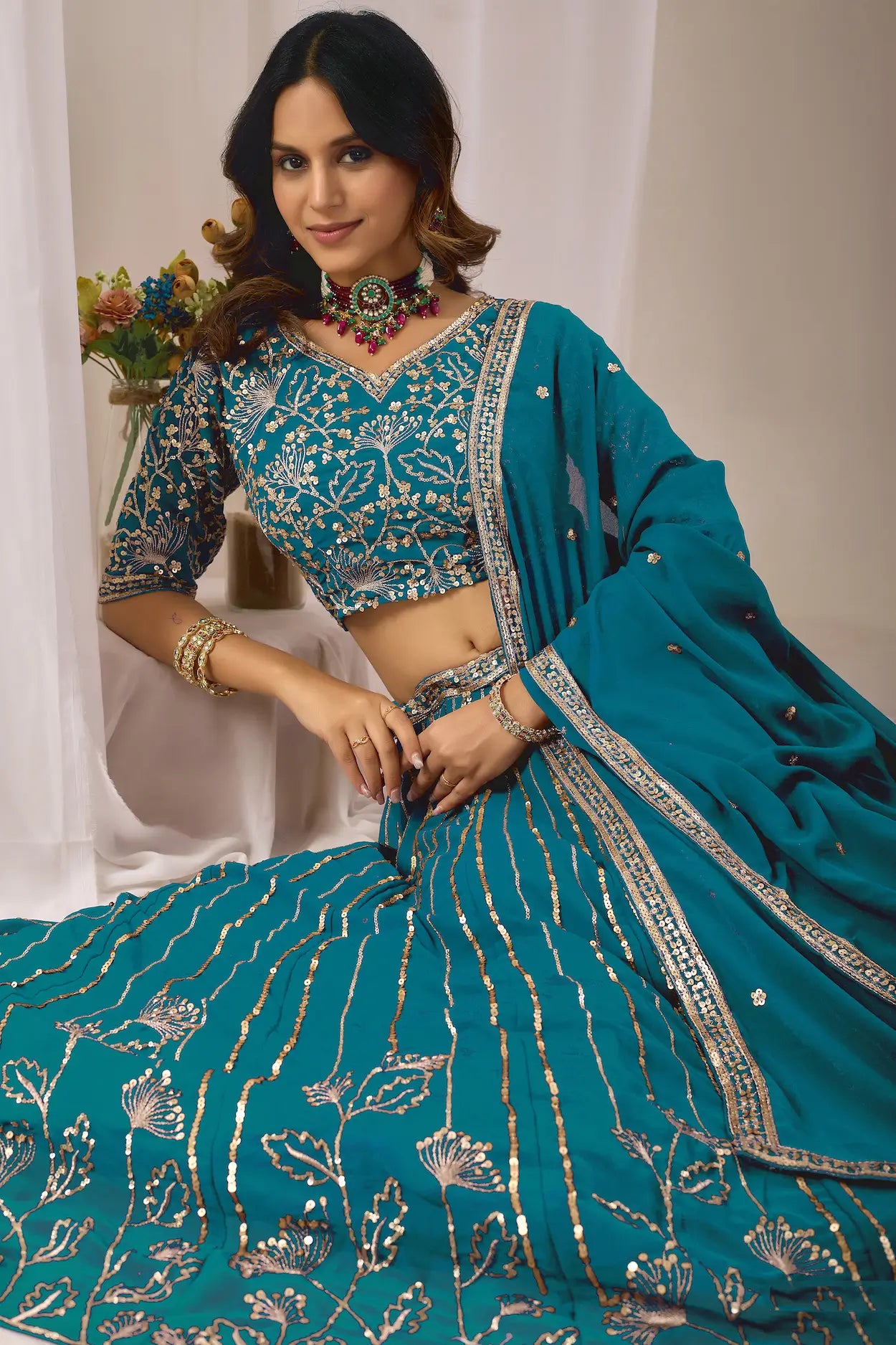 Bondi Blue Embroidery Lehenga Choli
