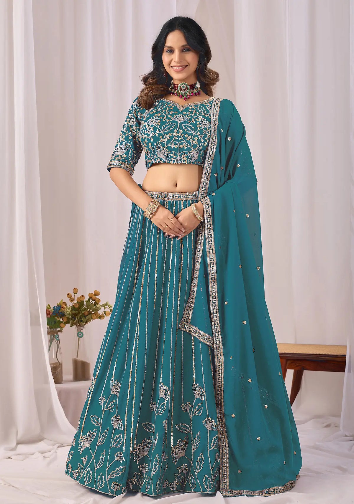 Bondi Blue Embroidery Lehenga Choli