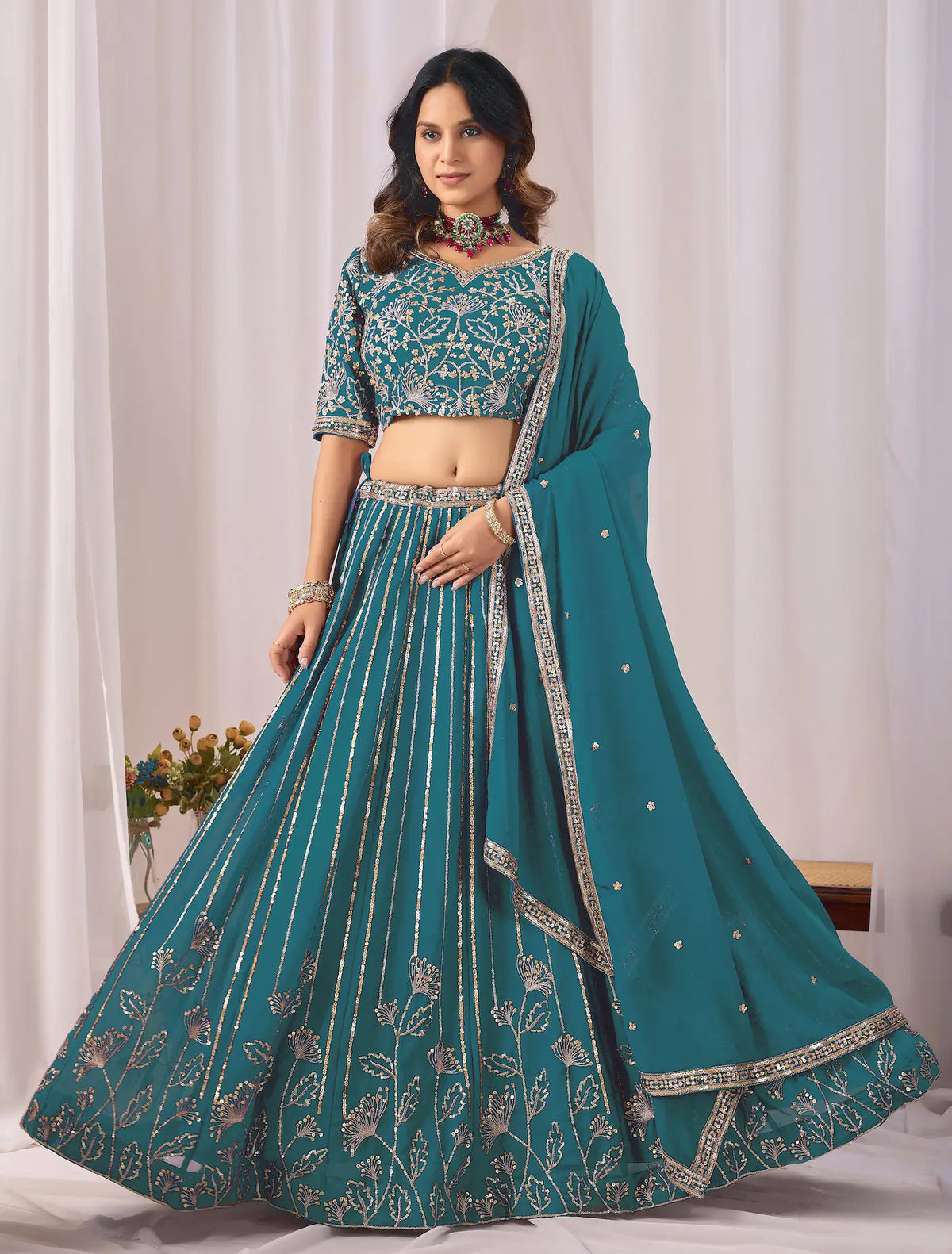 Bondi Blue Embroidery Lehenga Choli