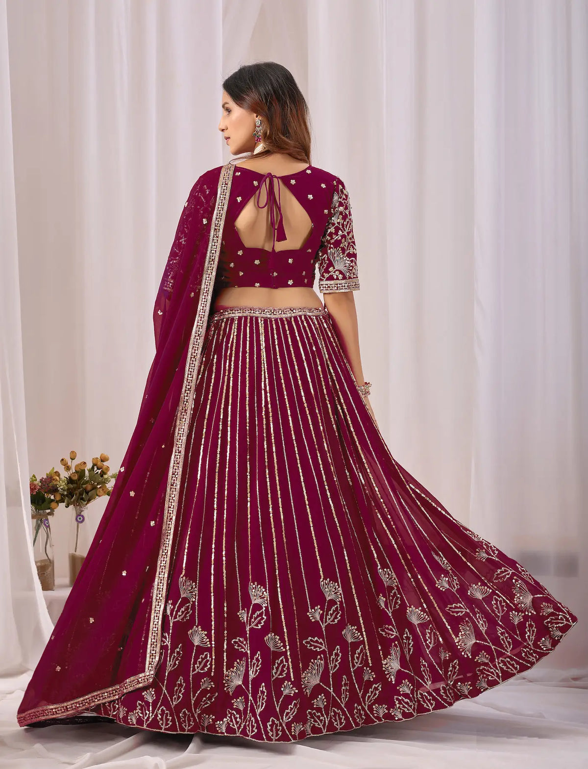 Wine Red Embroidery Lehenga Choli