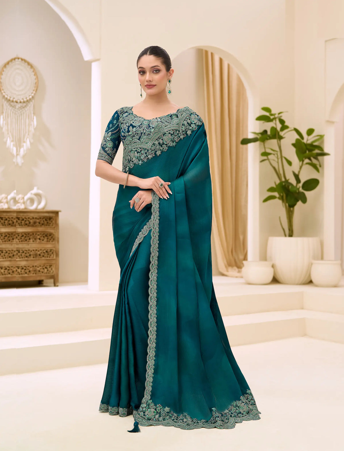 Dark Teal Georgette Party wear Saree
