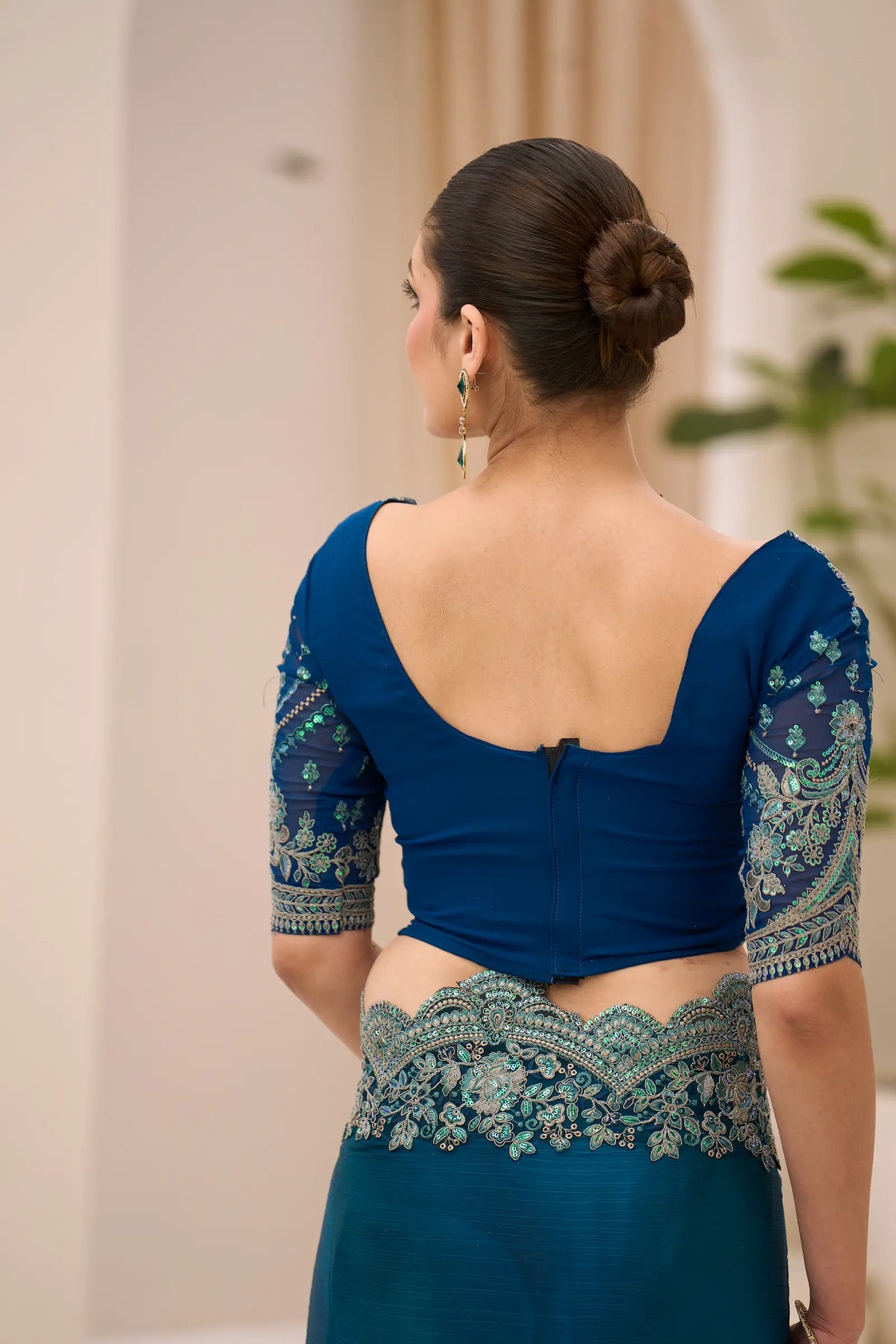 Dark Teal Georgette Party wear Saree