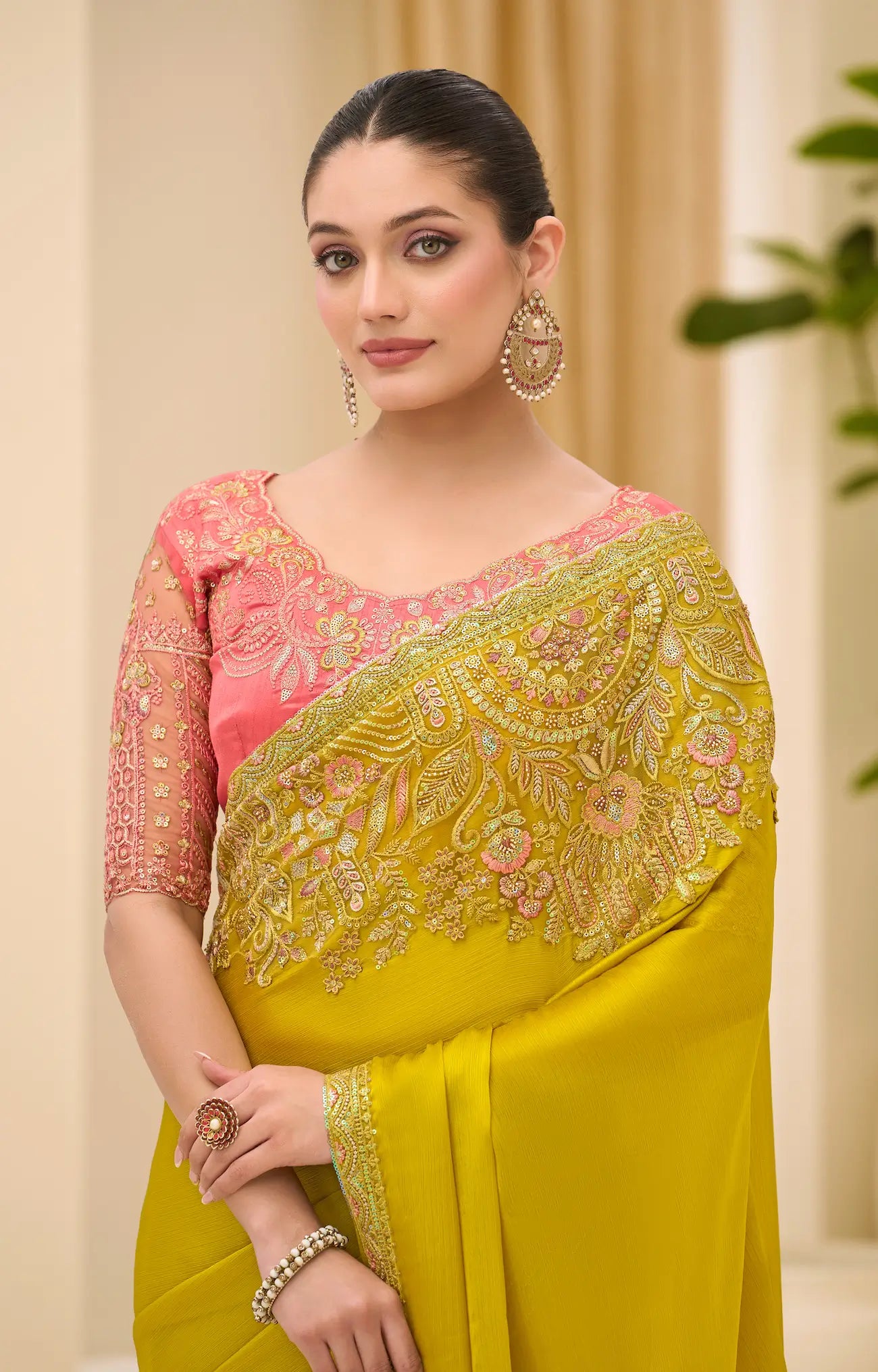 Golden Yellow Georgette Party wear Saree