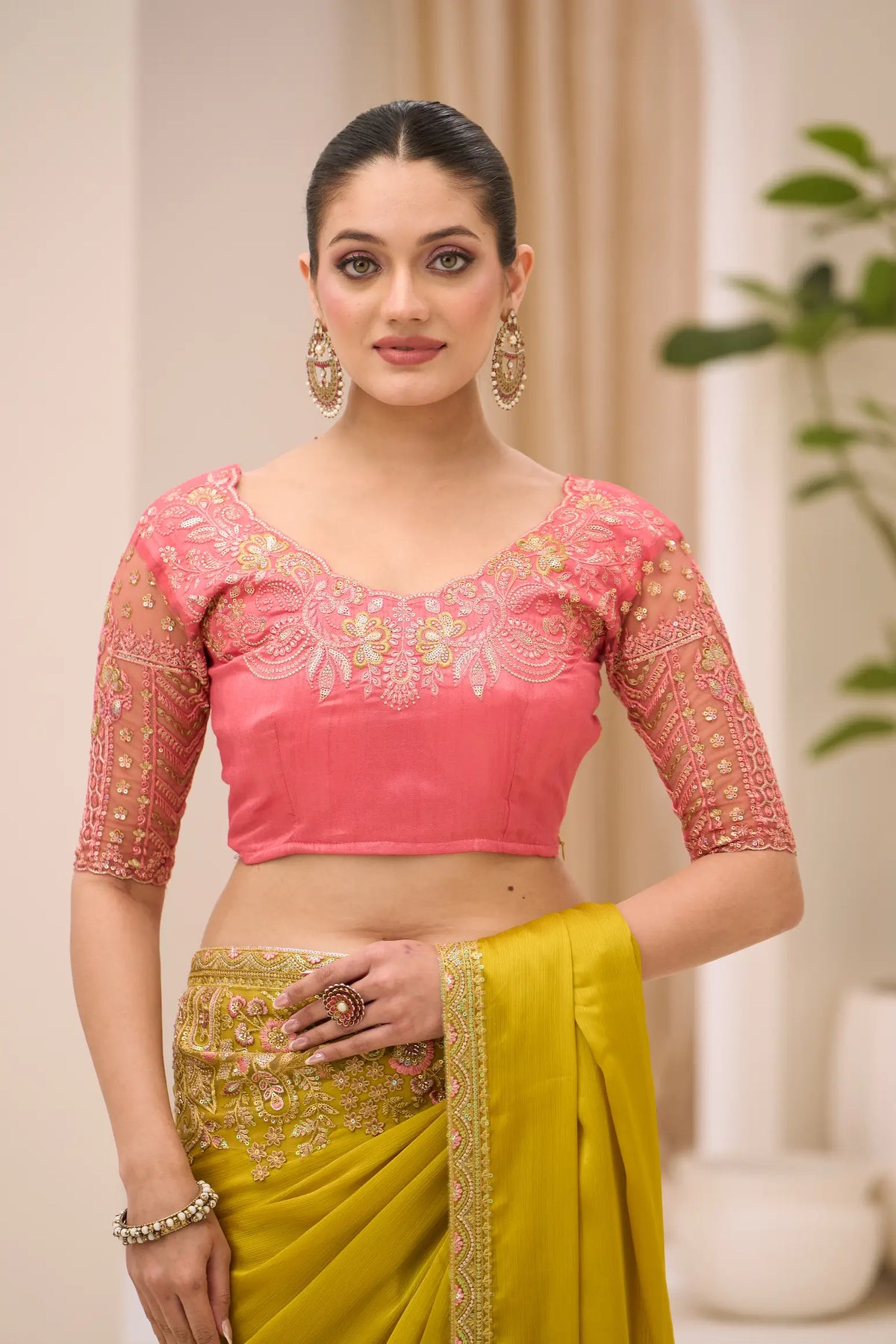 Golden Yellow Georgette Party wear Saree