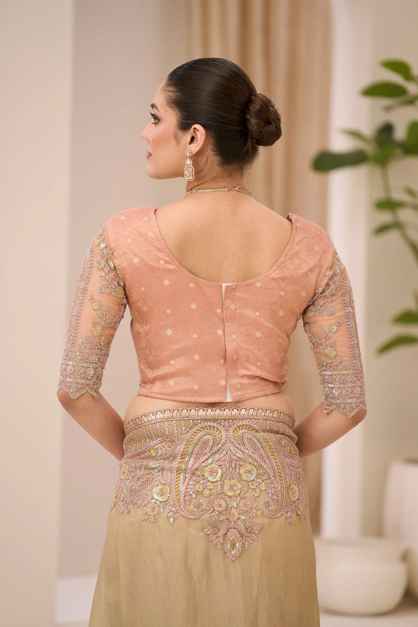 Tan Beige Georgette Party wear Saree