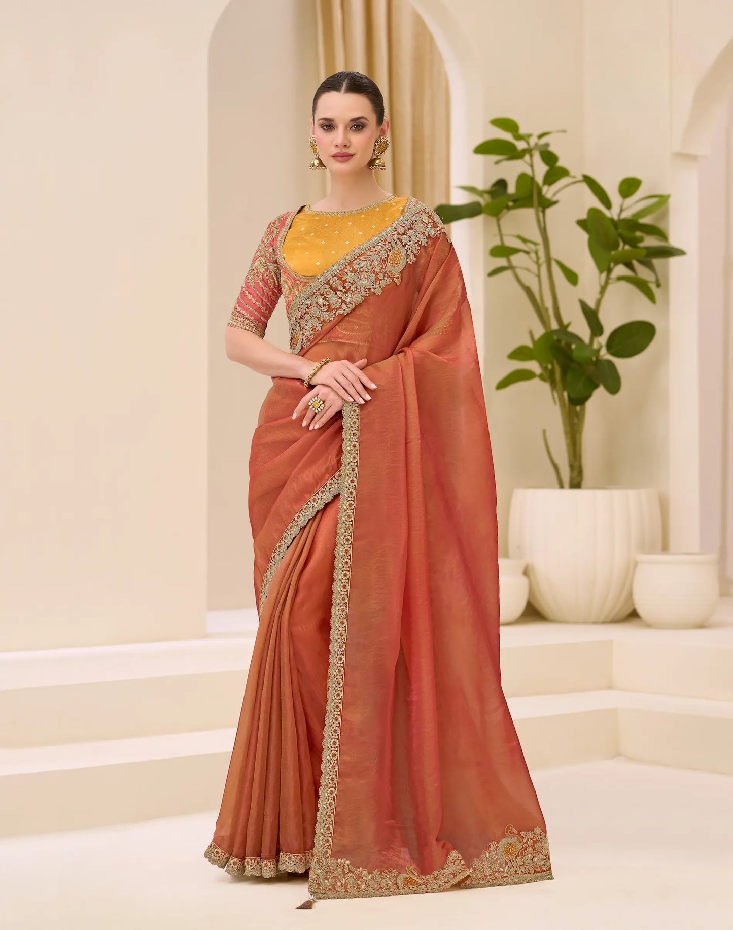 Rust Orange Georgette Party wear Saree