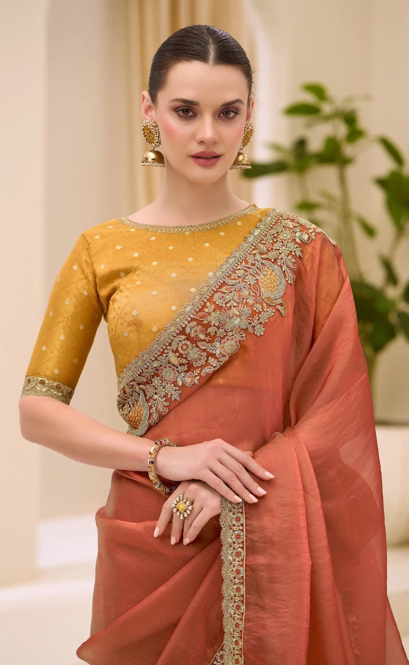 Rust Orange Georgette Party wear Saree