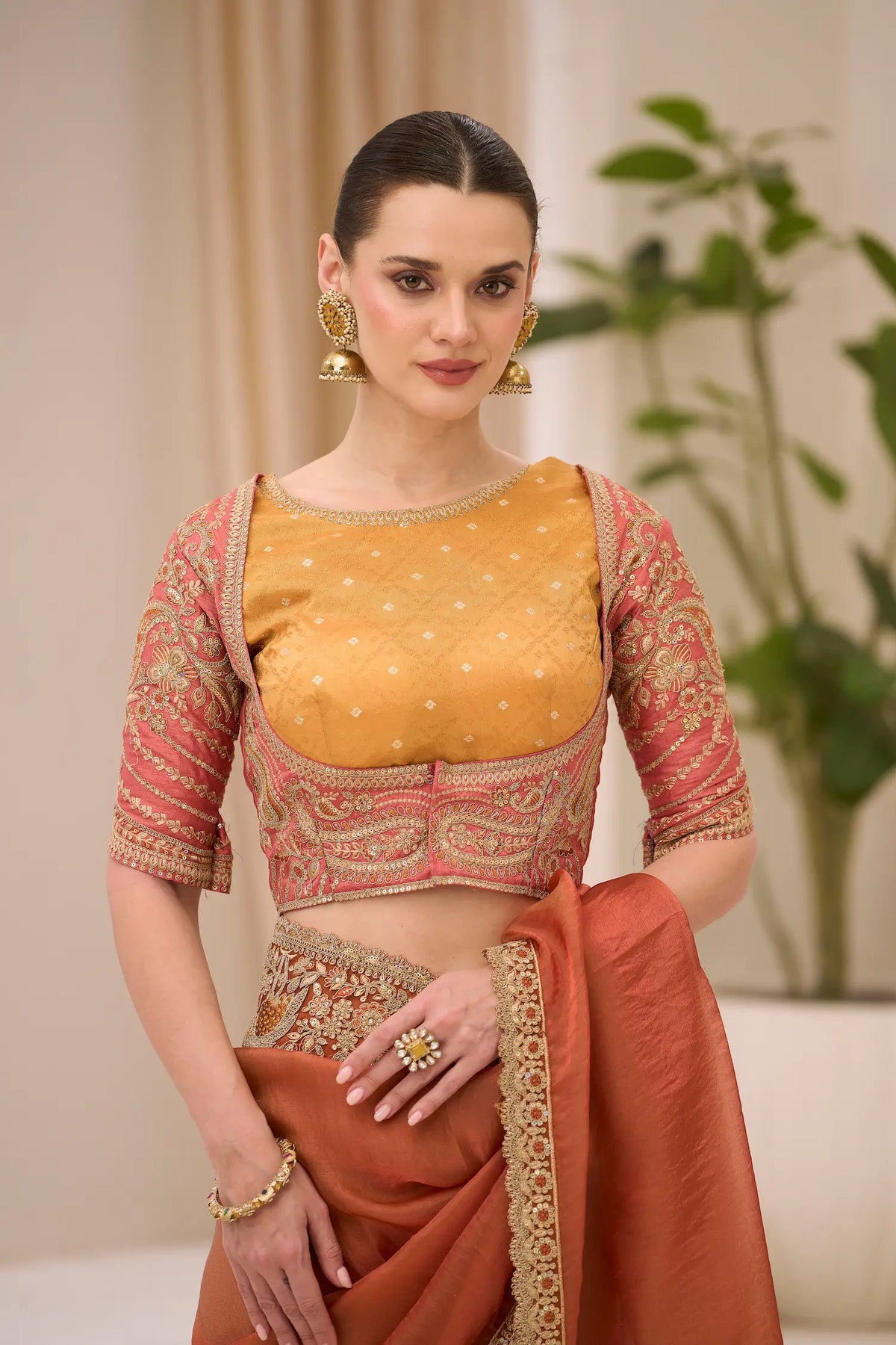 Rust Orange Georgette Party wear Saree