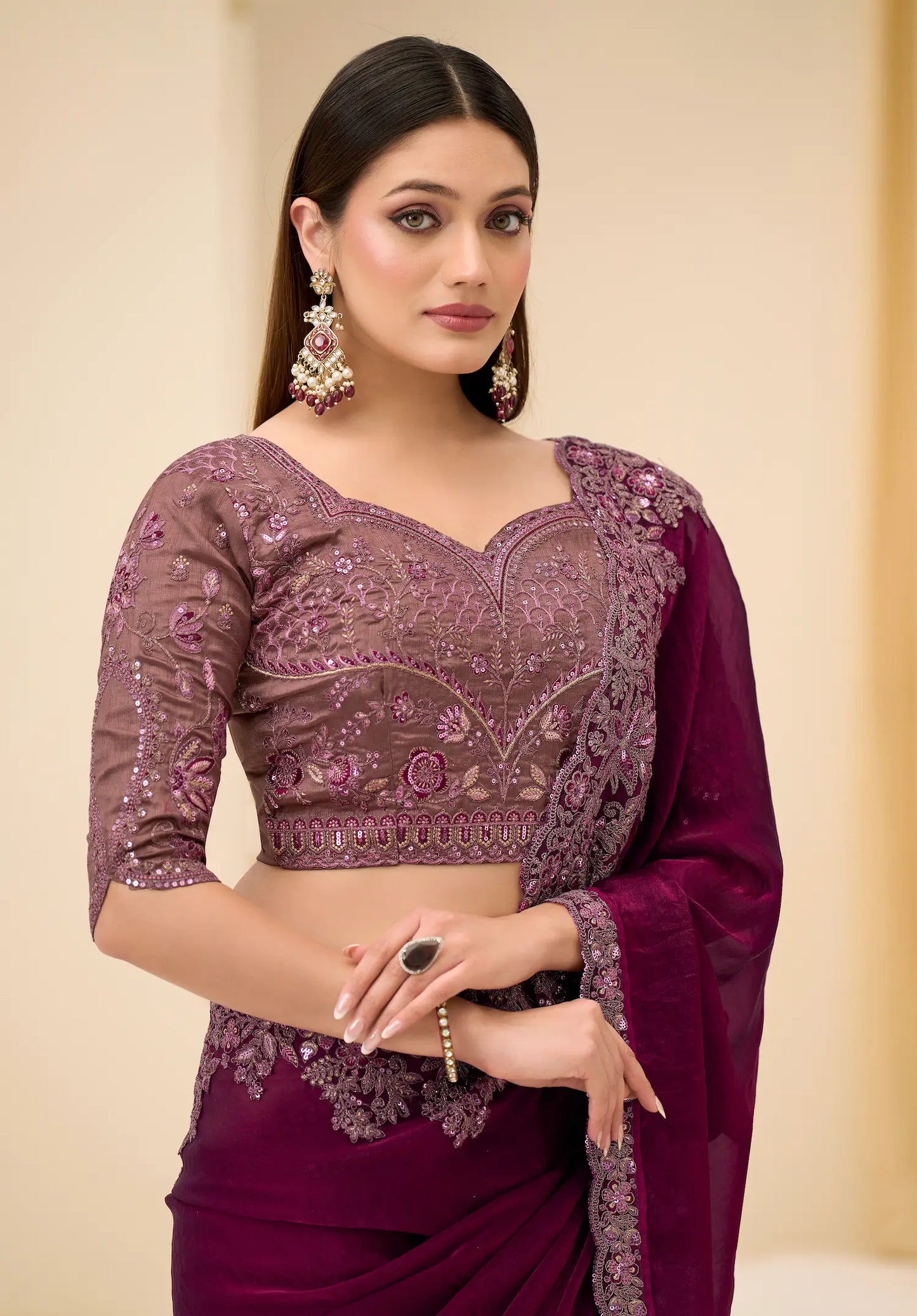 Deep Wine Georgette Party wear Saree