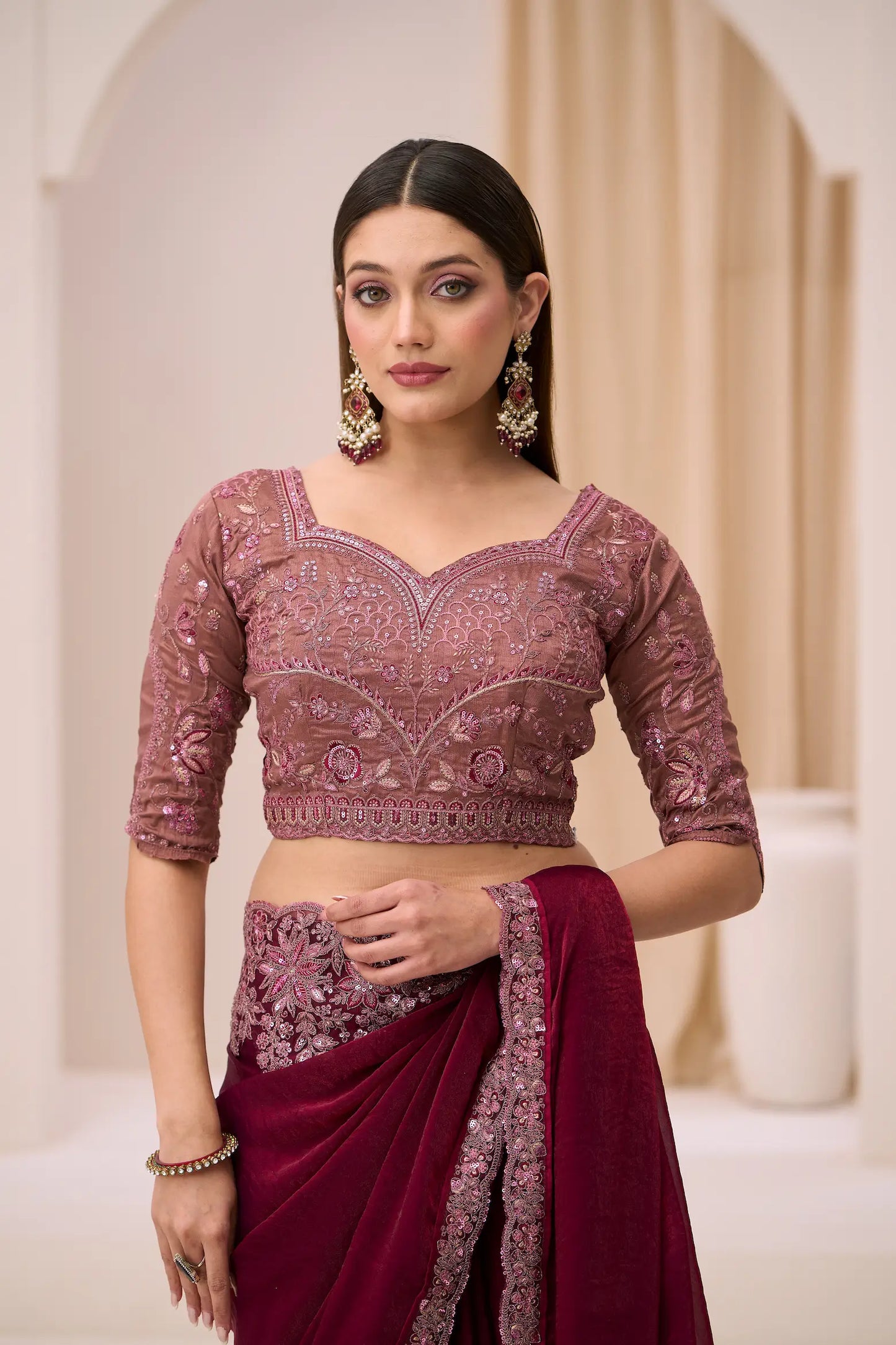Deep Wine Georgette Party wear Saree