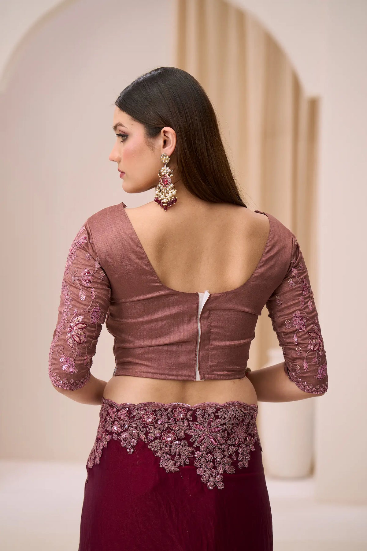 Deep Wine Georgette Party wear Saree