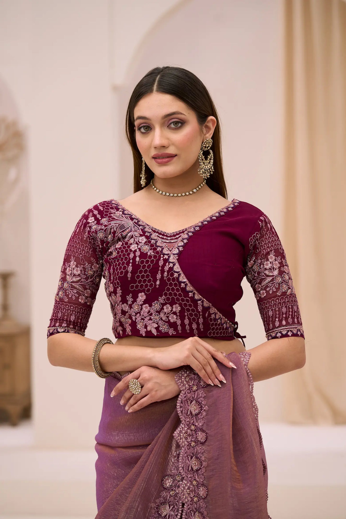 Twilight Mauve Georgette Party wear Saree