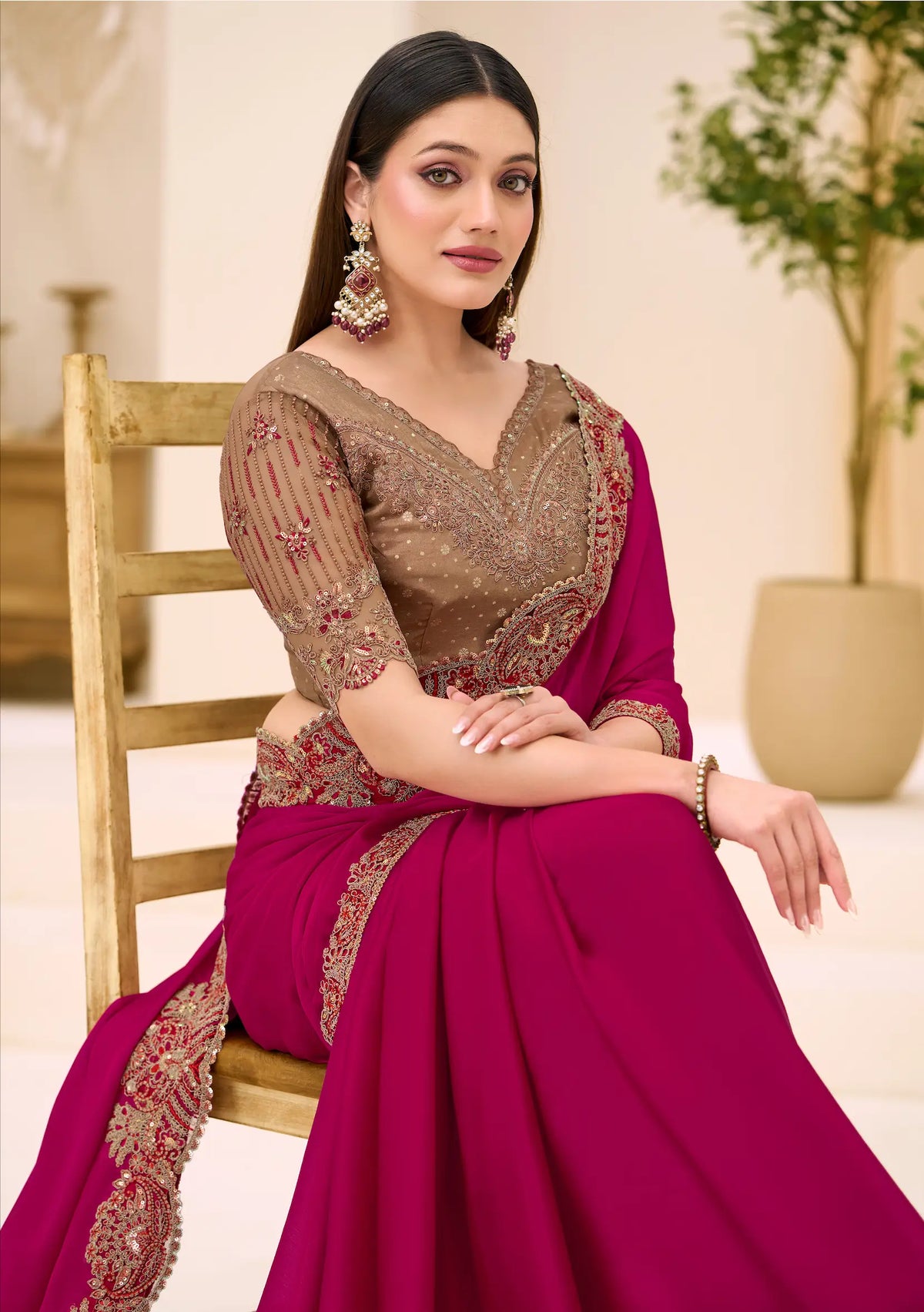 Scarlett Red Georgette Party wear Saree