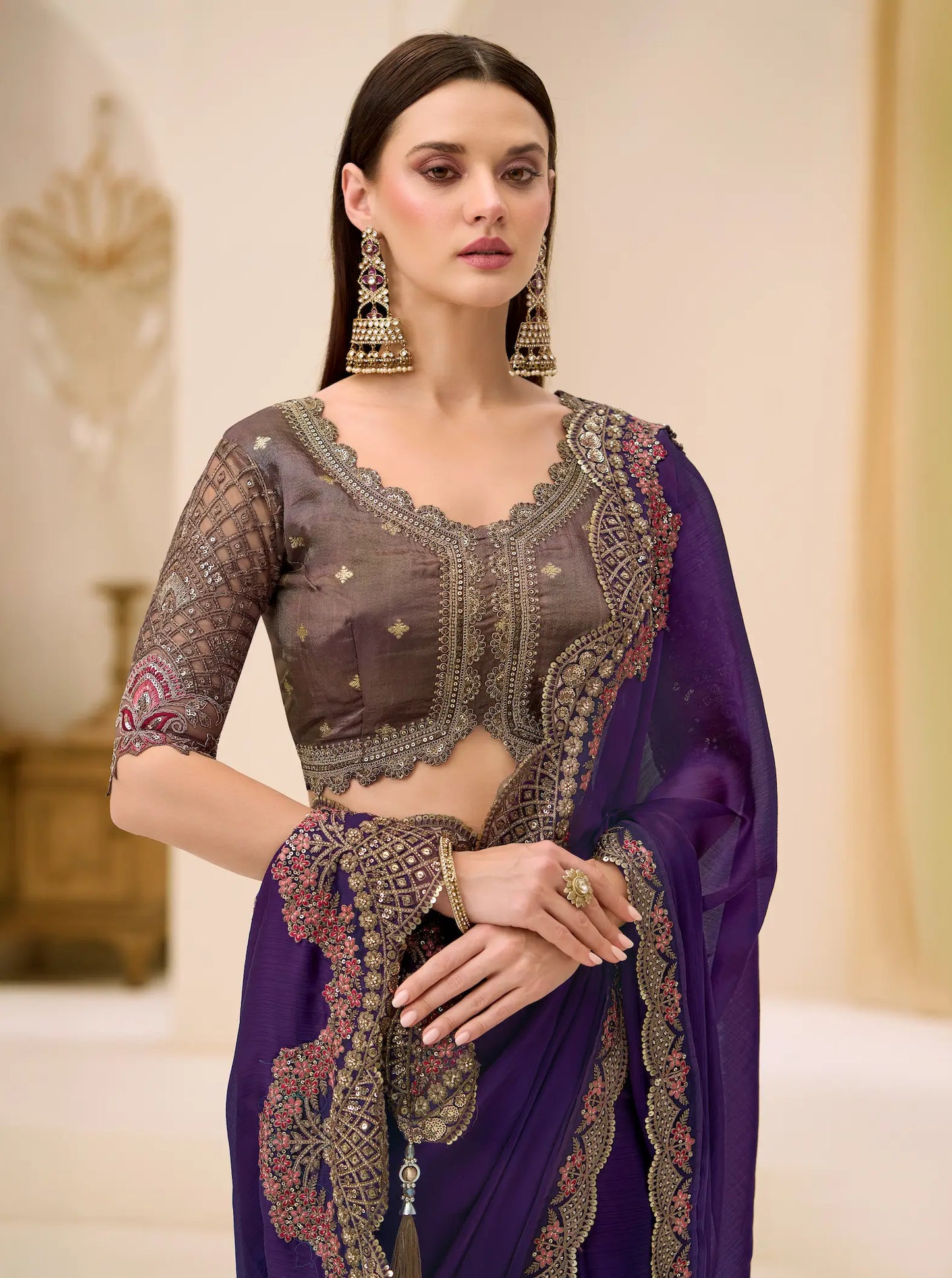 Blooming Violet Georgette Party wear Saree