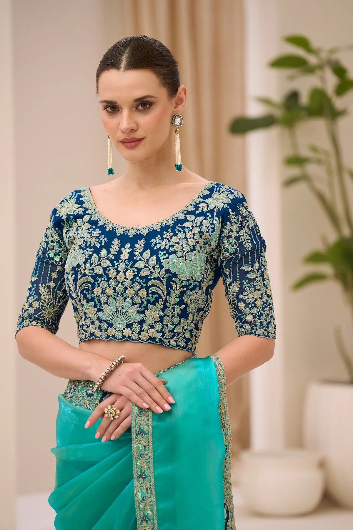 Turquoise Blue Georgette Party wear Saree