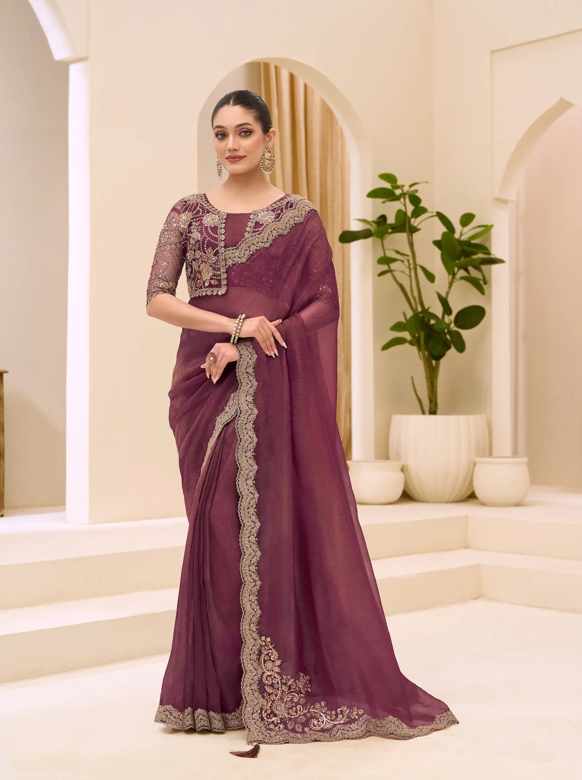 Copper Rust Georgette Party wear Saree