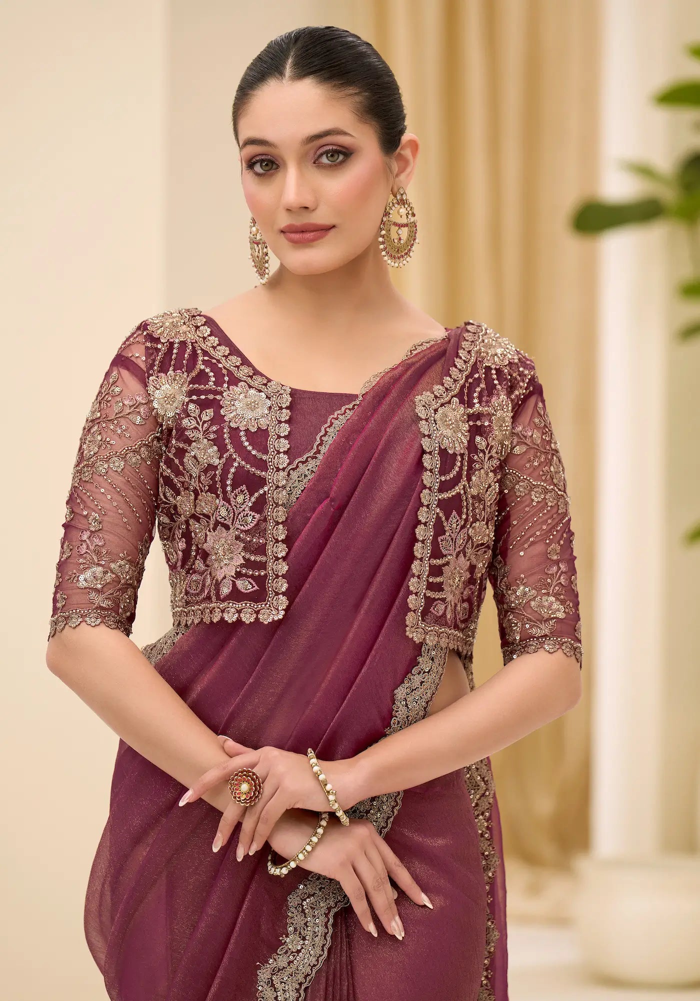 Copper Rust Georgette Party wear Saree