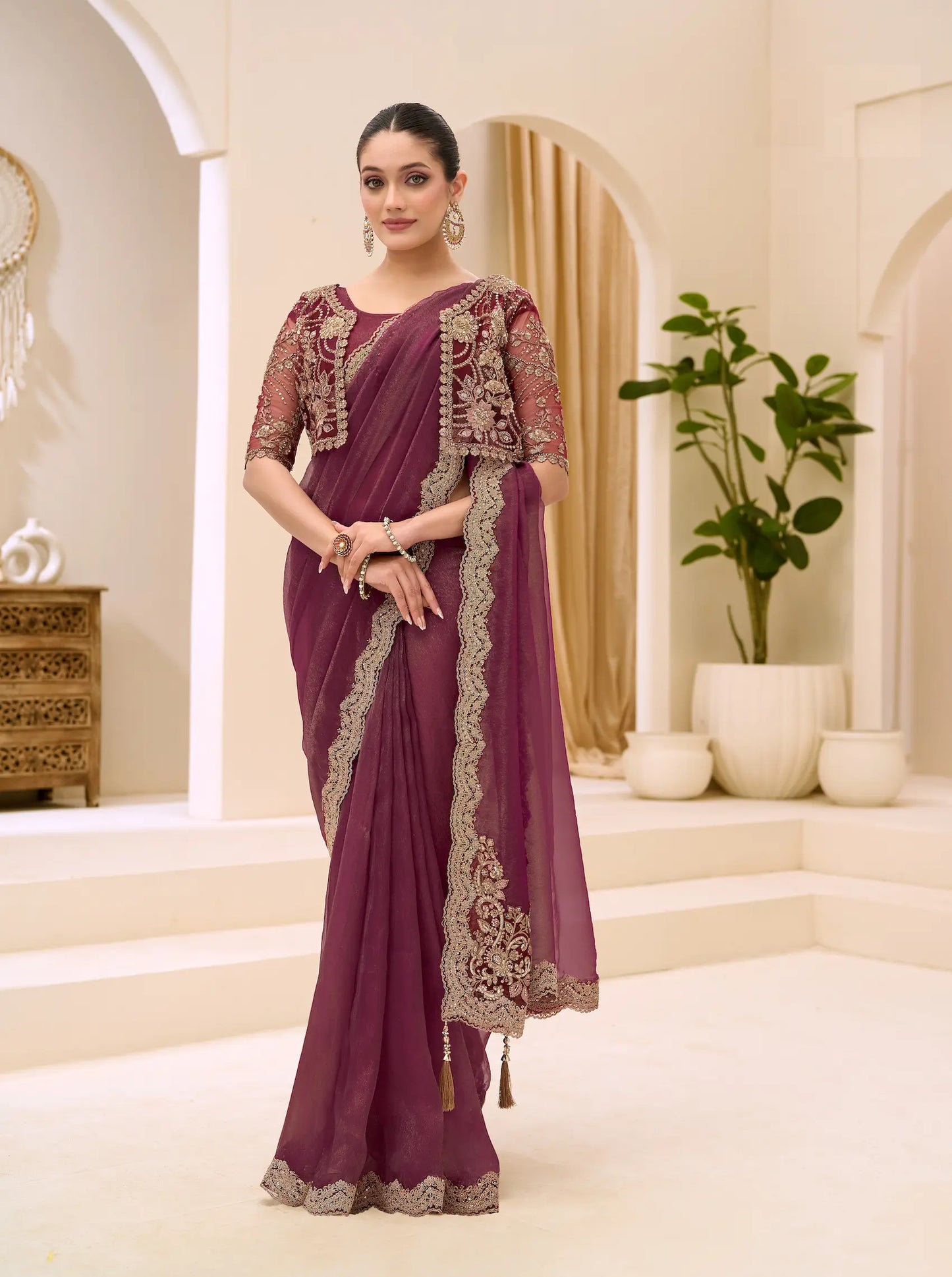 Copper Rust Georgette Party wear Saree