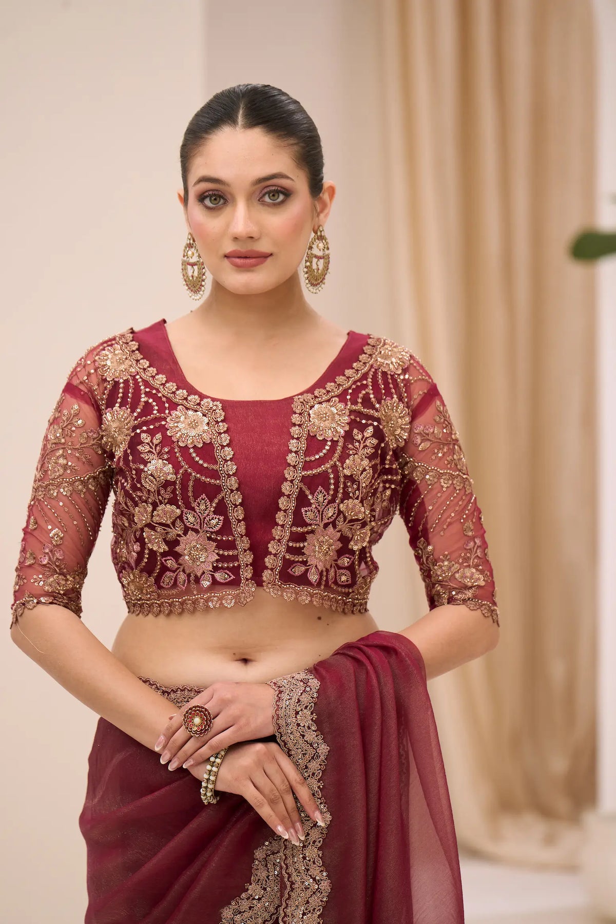 Copper Rust Georgette Party wear Saree