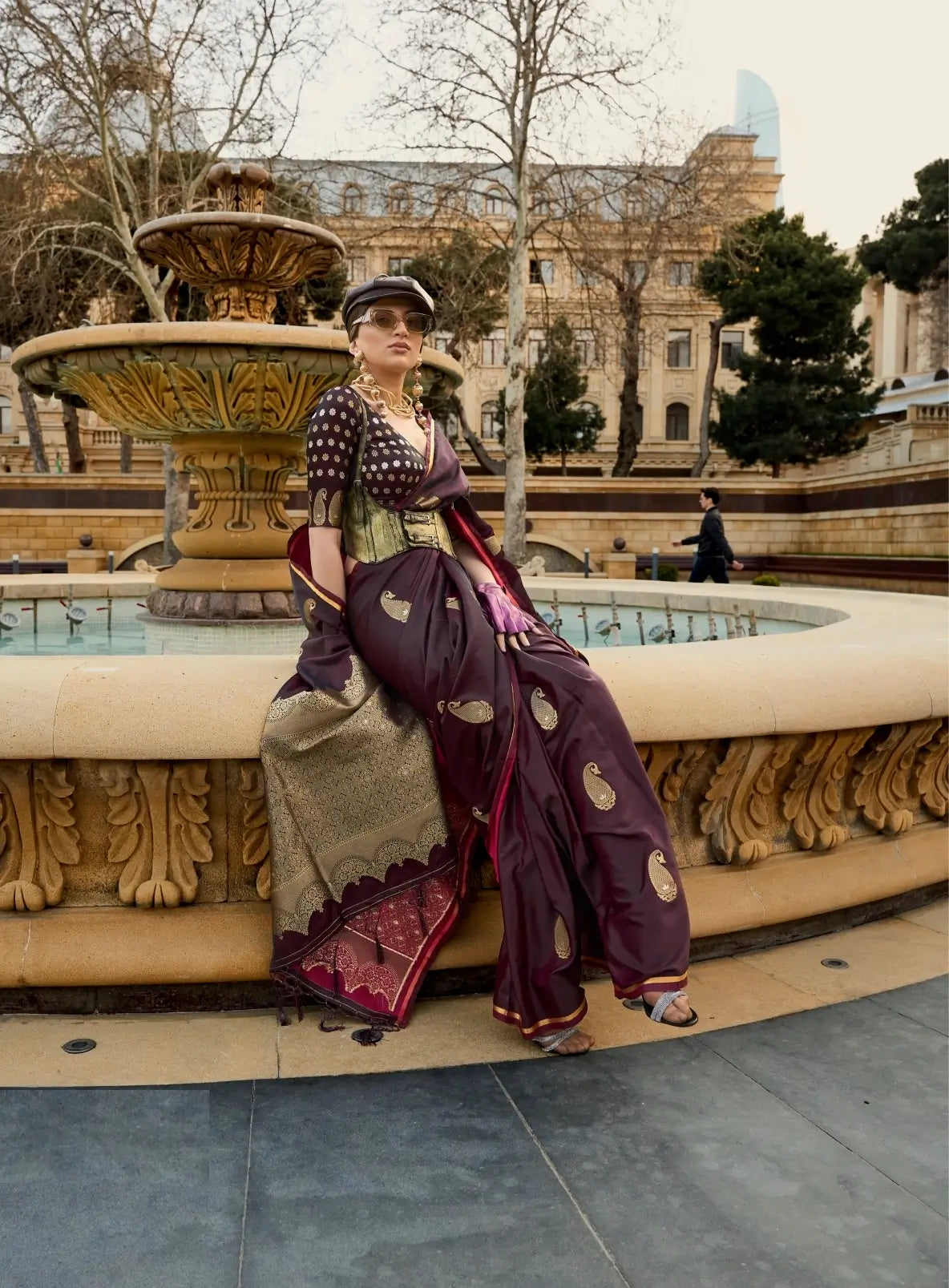 Wine Berry Handloom Silk Saree With Zari Weaving Work