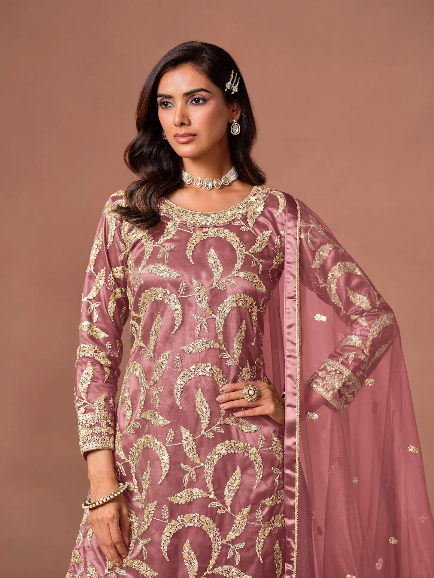 Dusty Pink Embroidered Salwar Suit