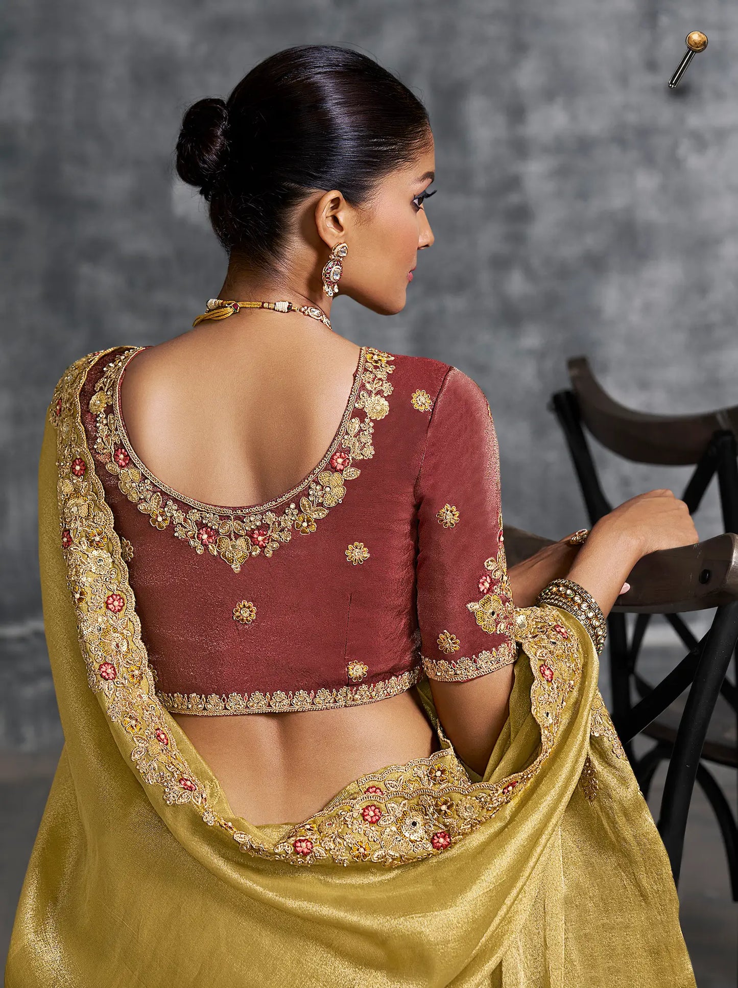 Sand Yellow Zari Tissue  Hand Work & Embroidery Saree