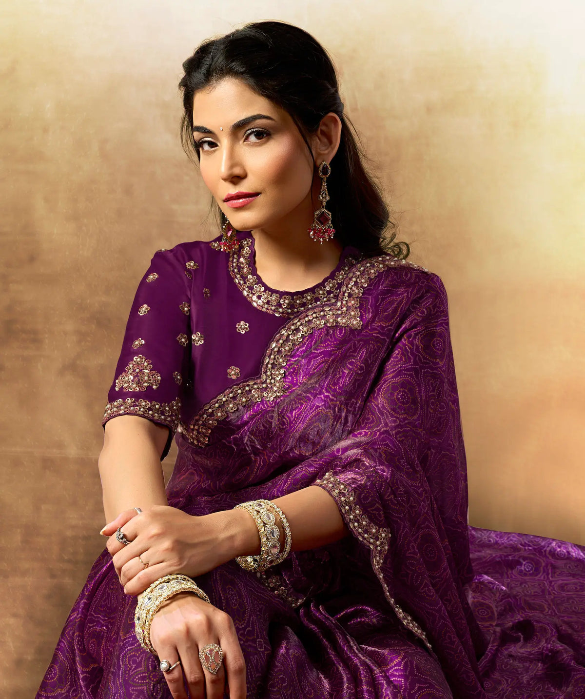 Grape Purple Bandhani Print Saree with Border