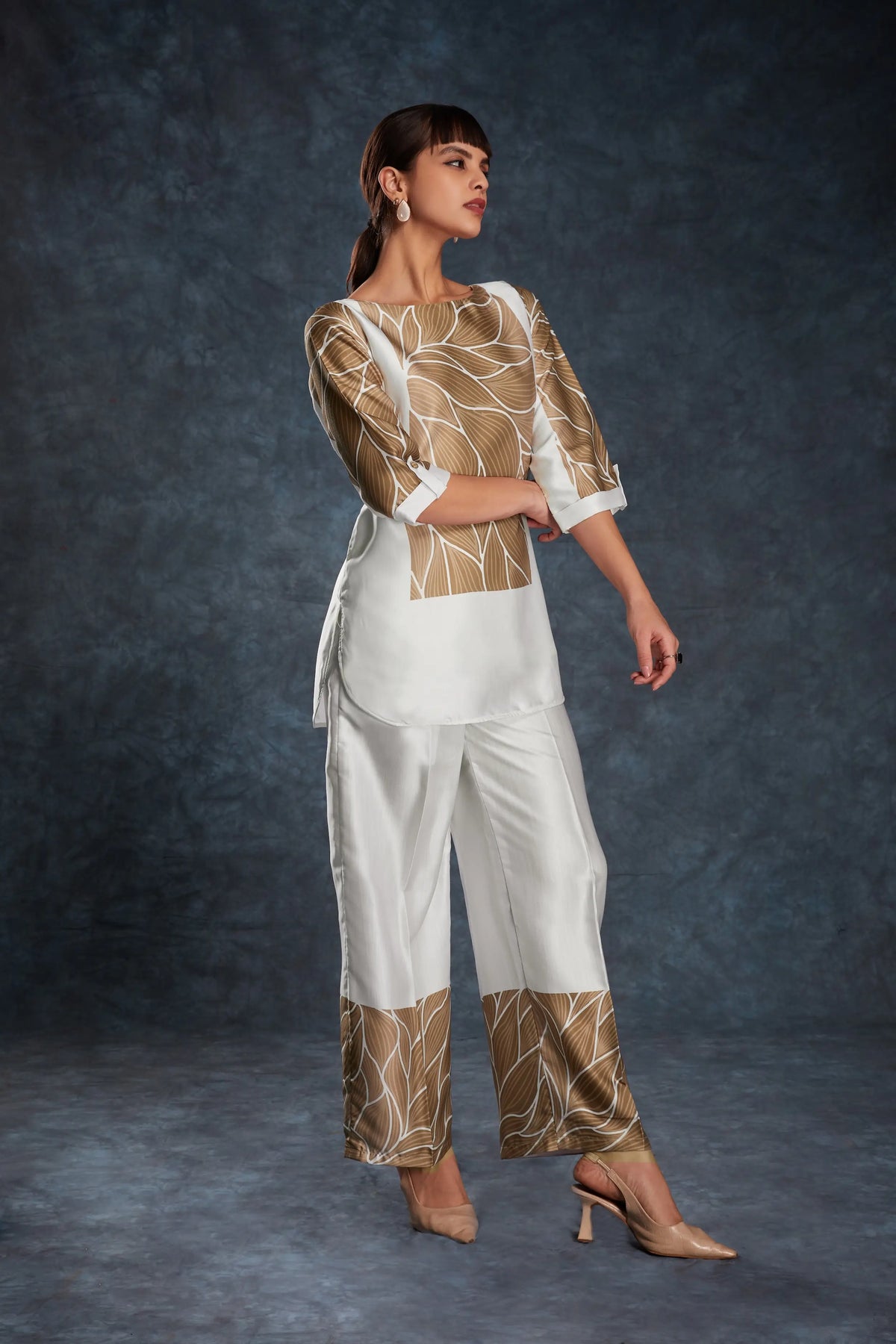 White Printed Satin Co-ord Set
