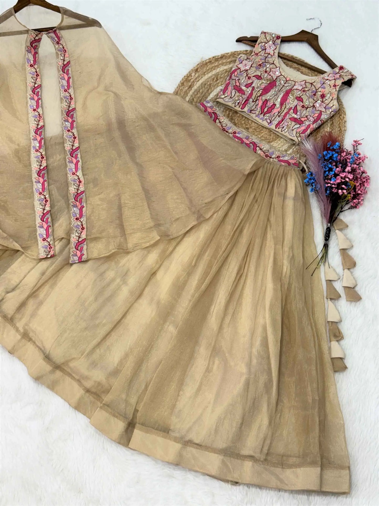 Dark Beige Beads Work Indo Western