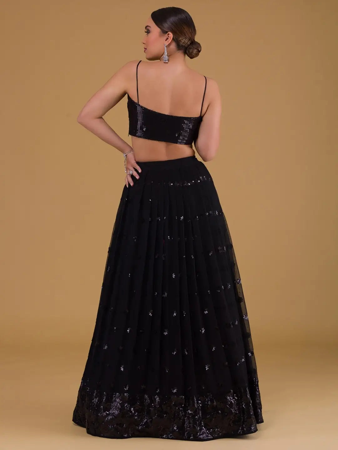 Beautiful Black Designer Sequins Embroidery Work Party Wear Lehenga