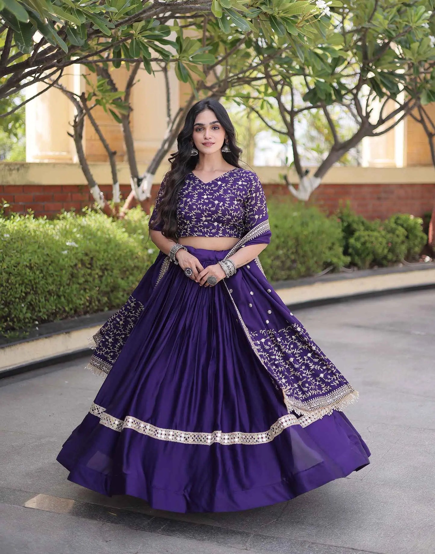 Purple Sequins Embroidered Lehenga Choli