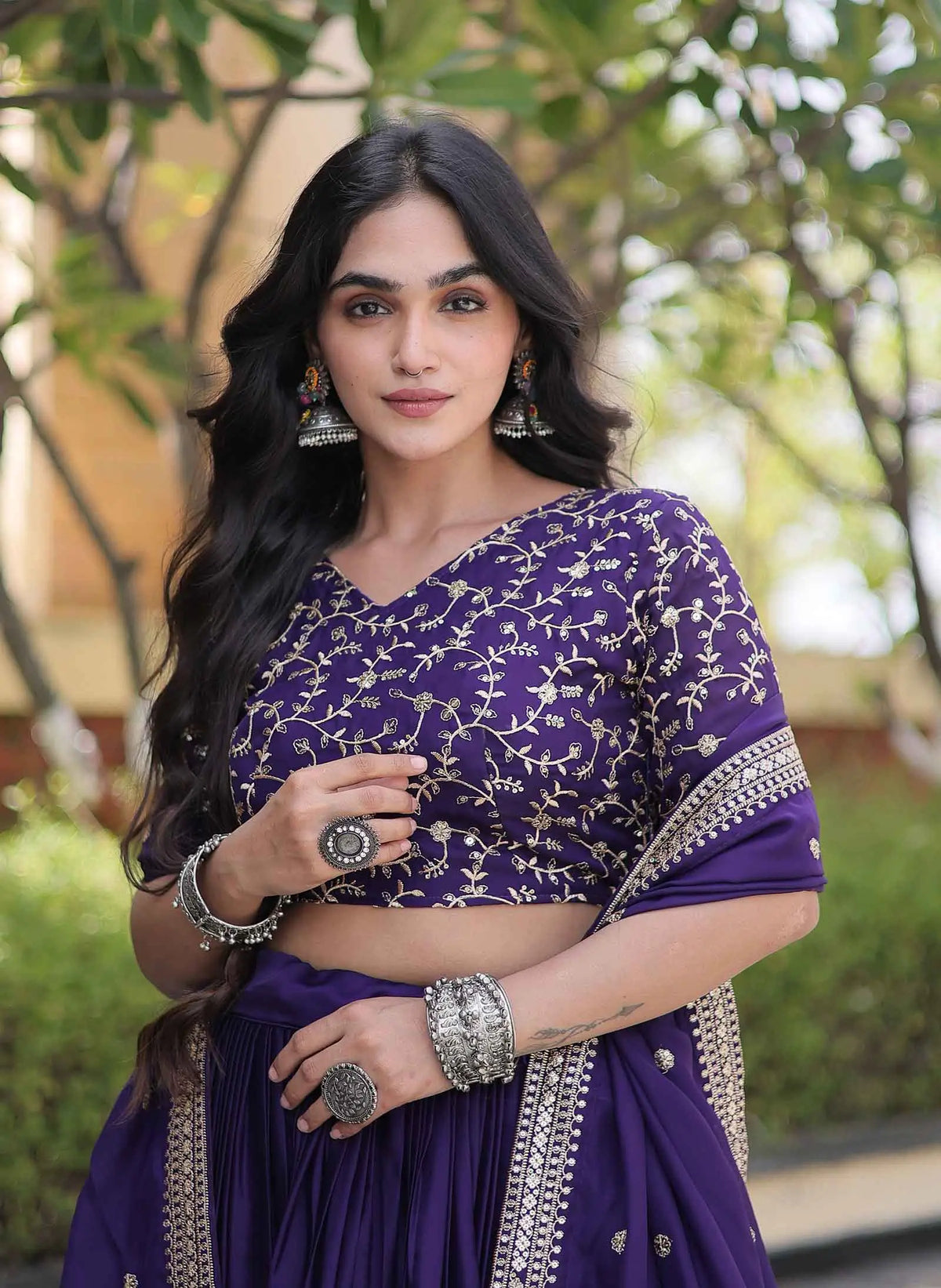 Purple Sequins Embroidered Lehenga Choli