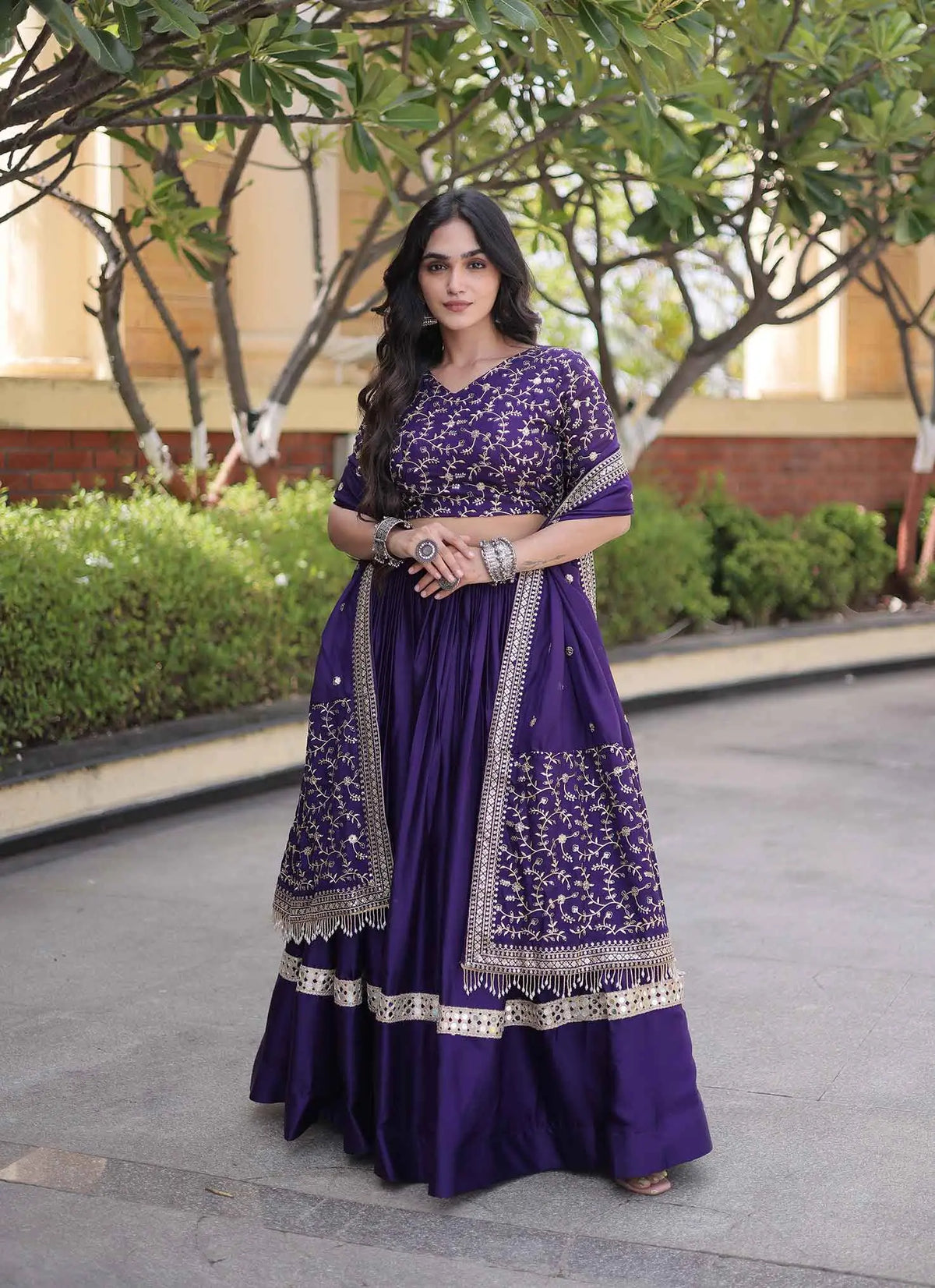 Purple Sequins Embroidered Lehenga Choli