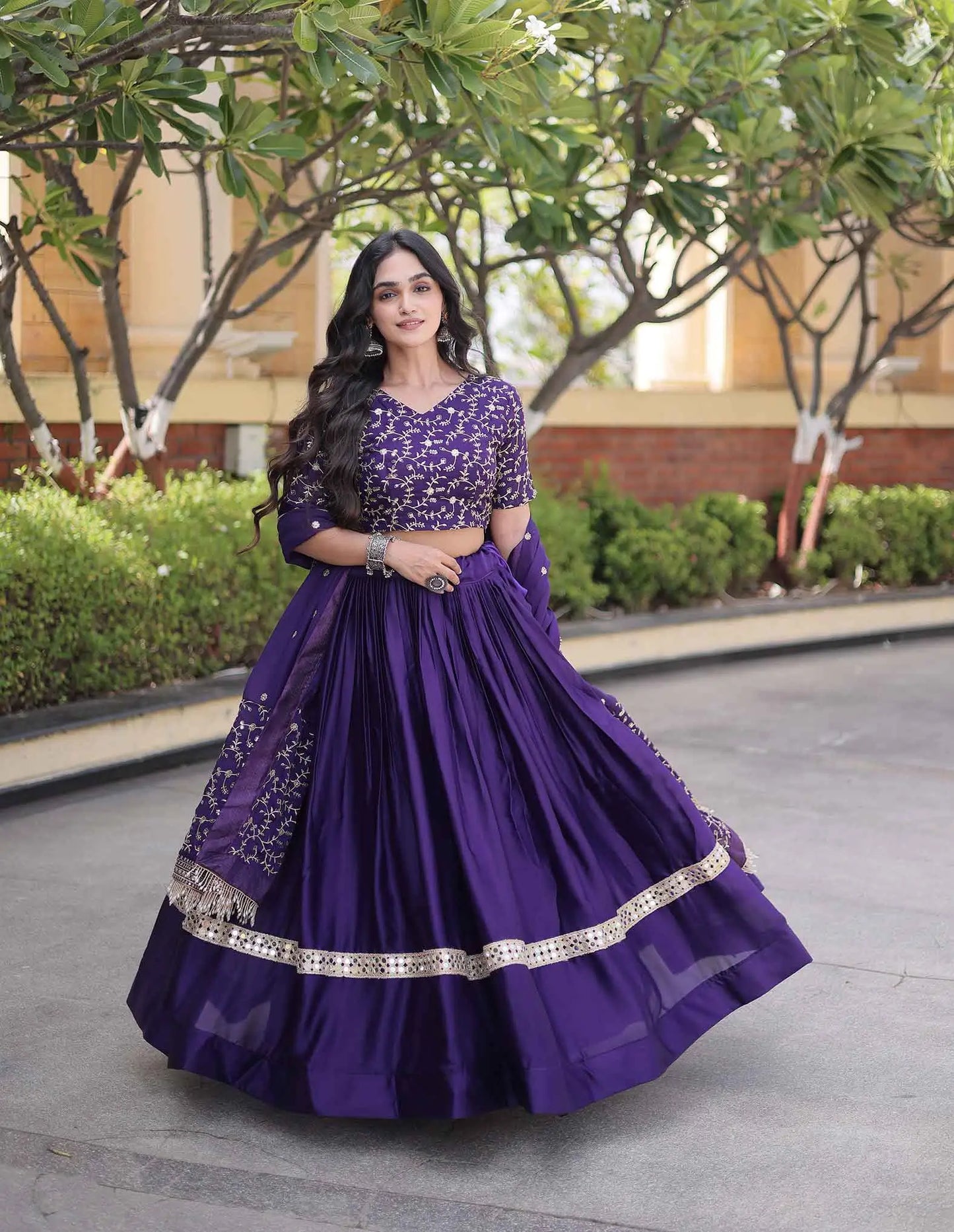 Purple Sequins Embroidered Lehenga Choli