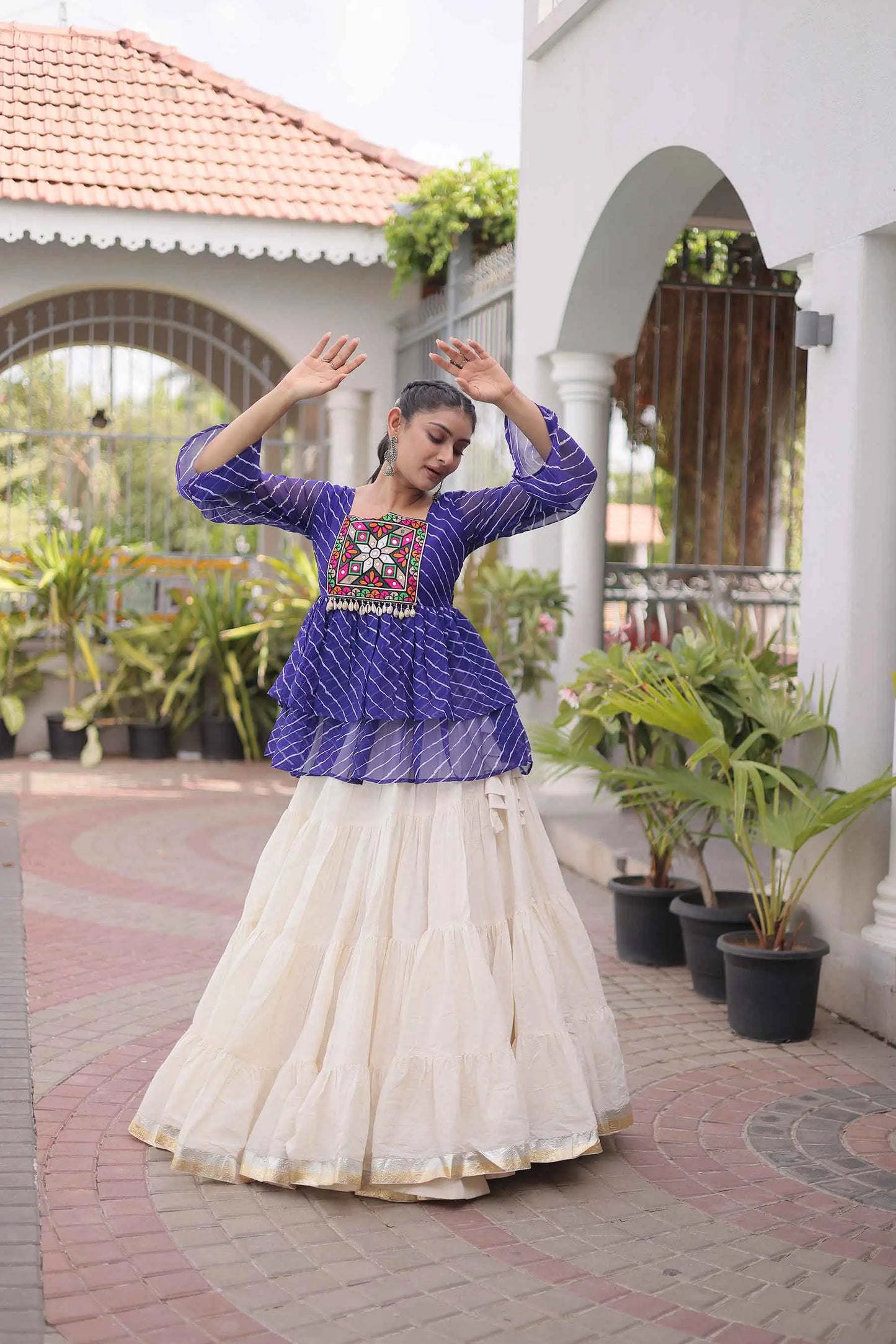 Blue Peplum Style Blouse And Lehenga