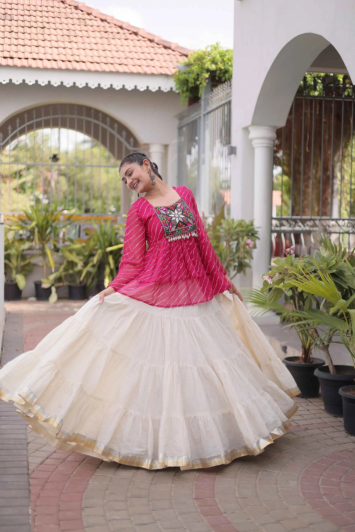 Pink Peplum Style Blouse And Lehenga