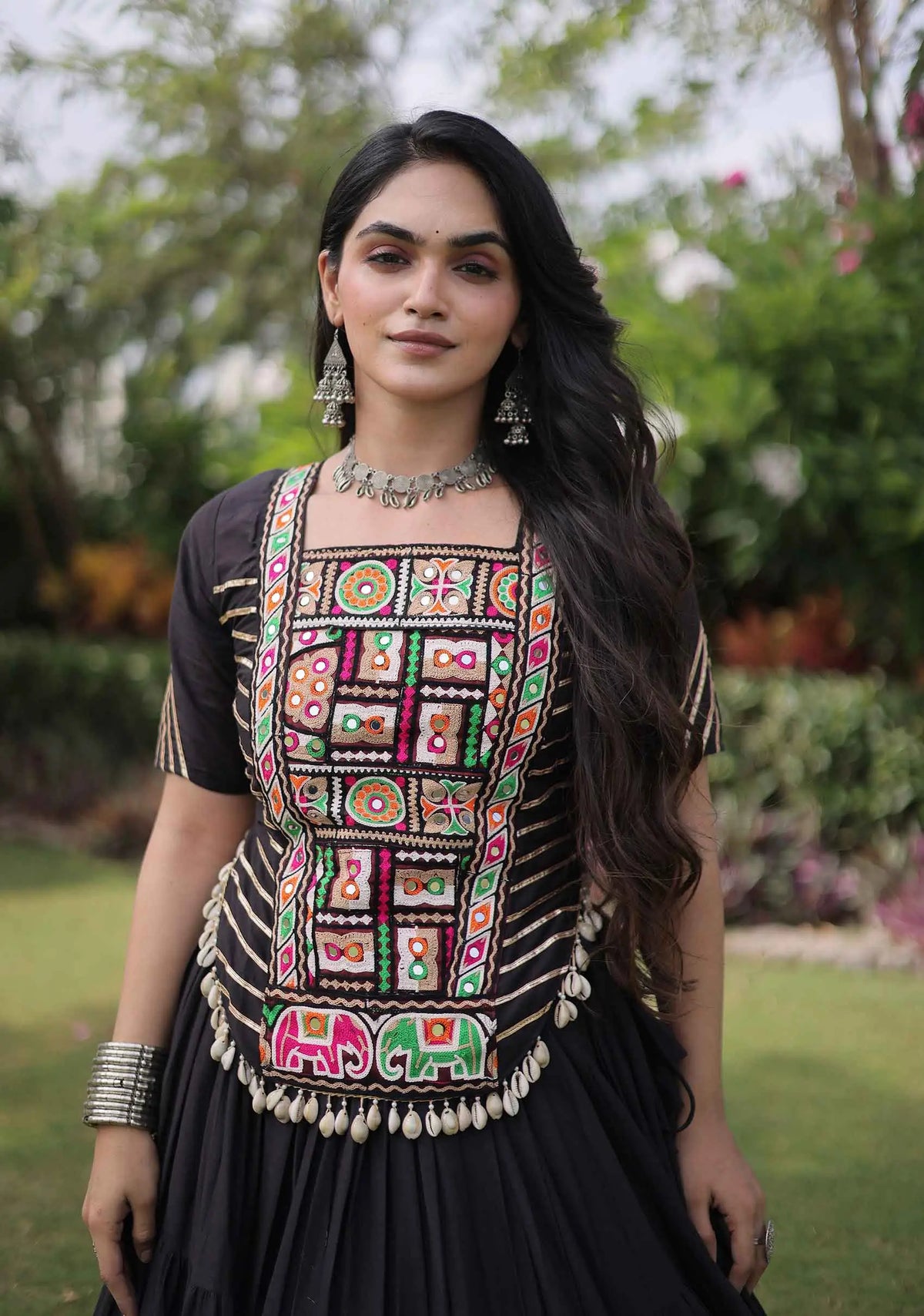 Black Gamthi Work Navaratri Lehenga Choli